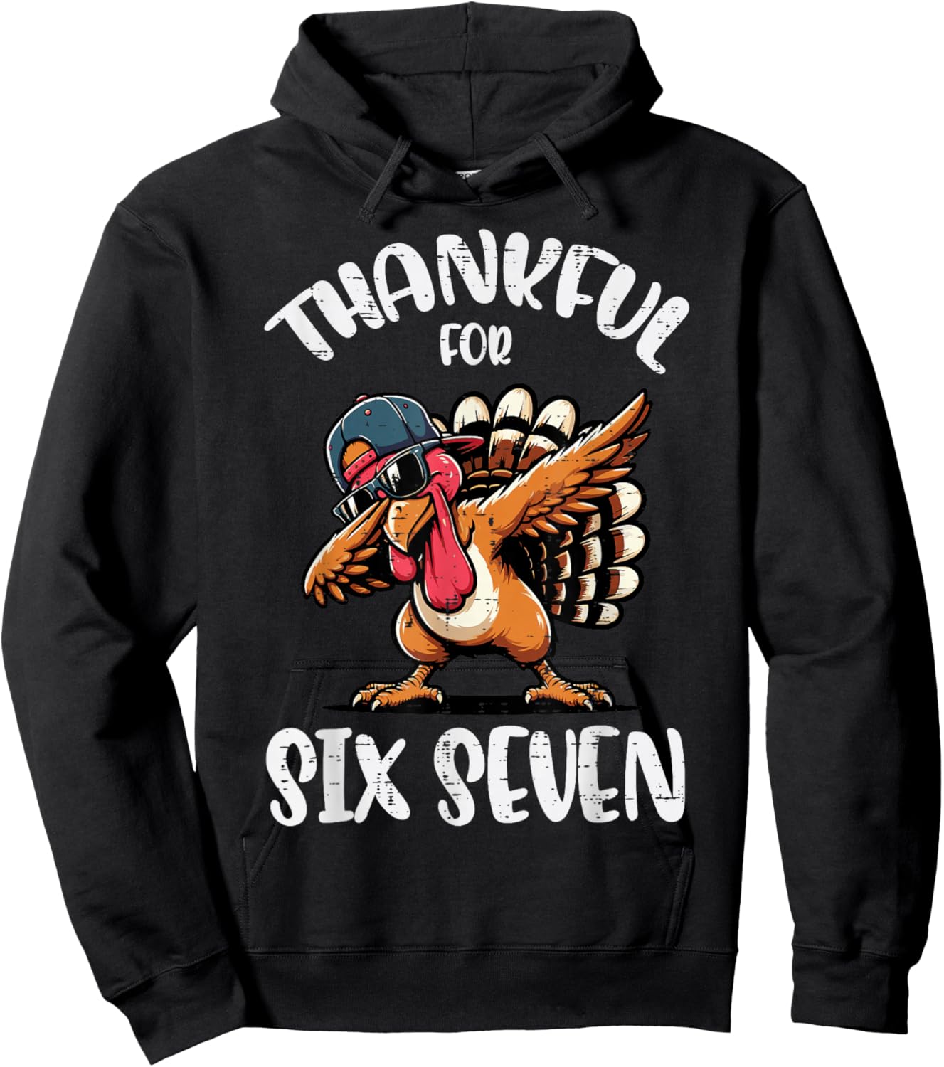 Thankful for Six Seven 6 7 Meme 67 Thanksgiving Turkey Boys Hoodie - Hoodie | Black