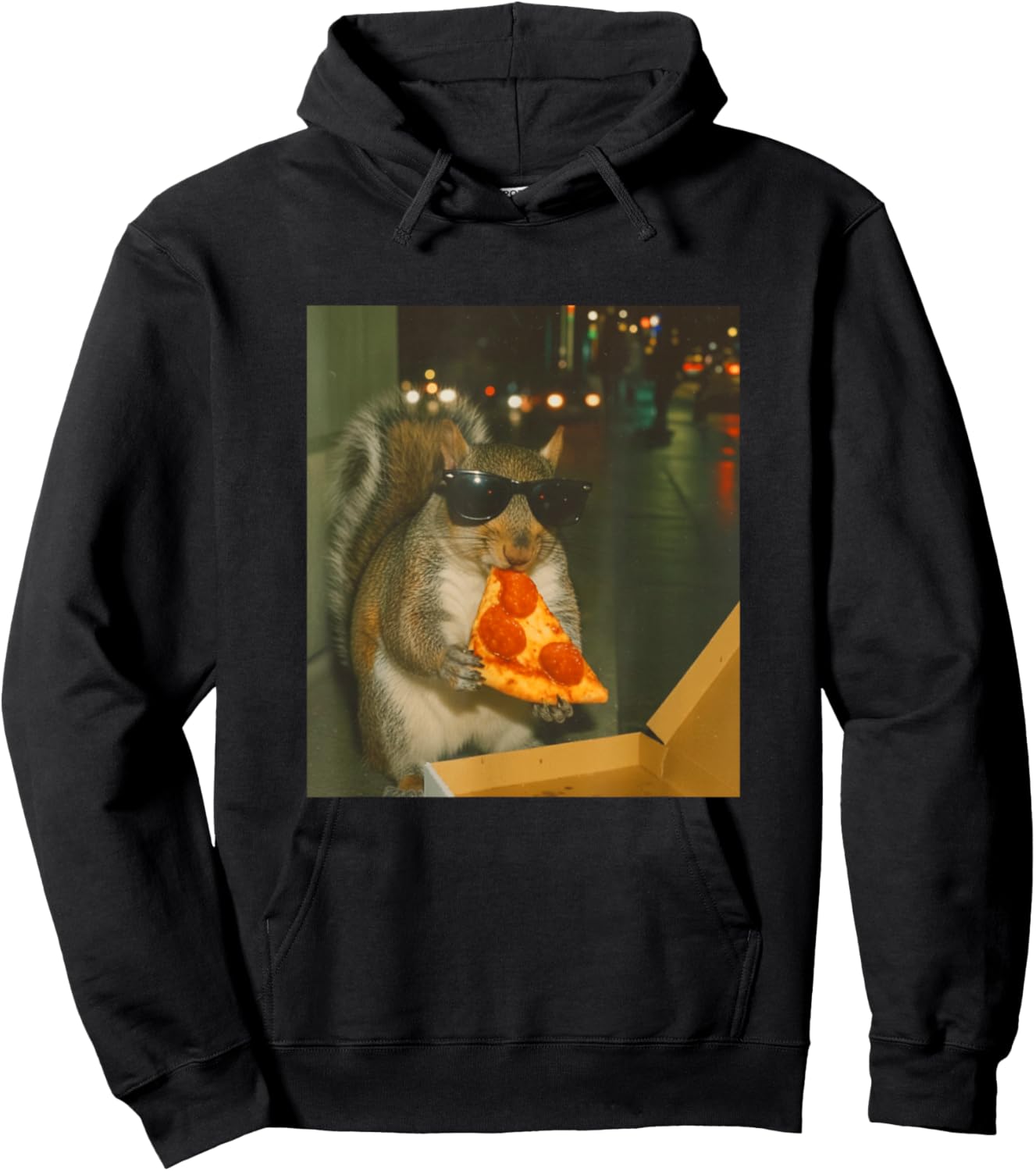 Funny Squirrel Chipmonk Eating Pizza Animal Meme Retro Hoodie - Hoodie | Black