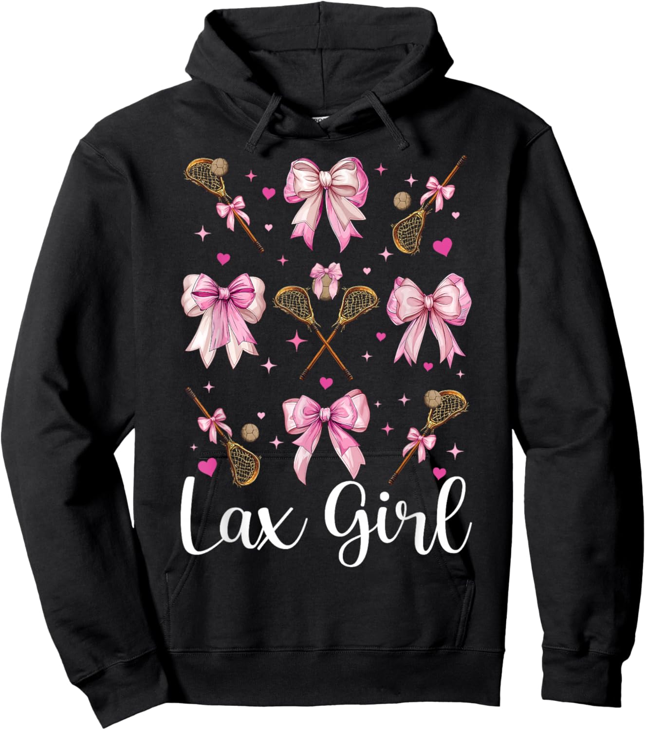 Lax Girl Lacrosse Girl Pink Coquette Bow Hoodie - Hoodie | Black