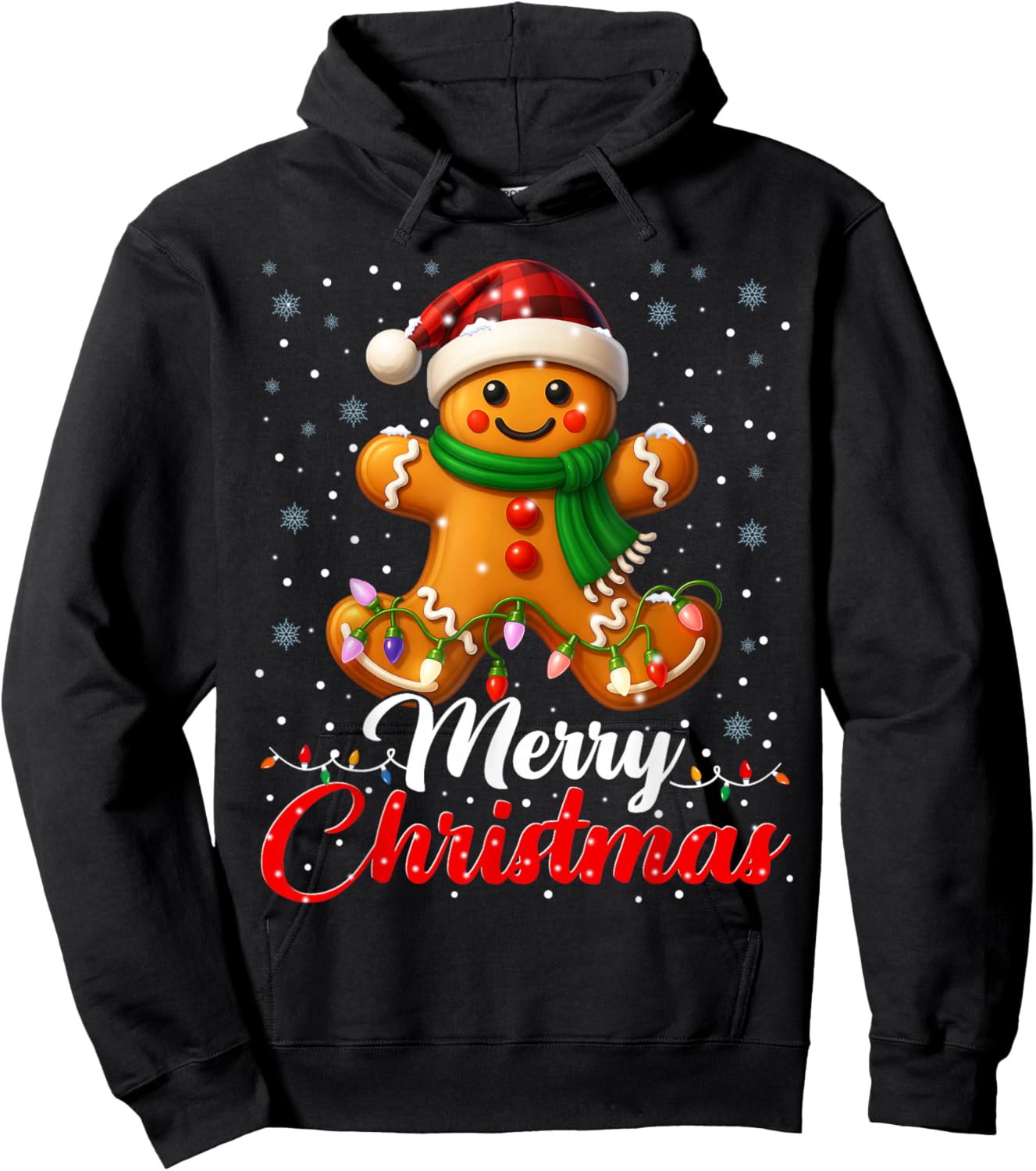 Merry Christmas Gingerbread Xmas Lights Matching Family Kids Hoodie - Hoodie | Black