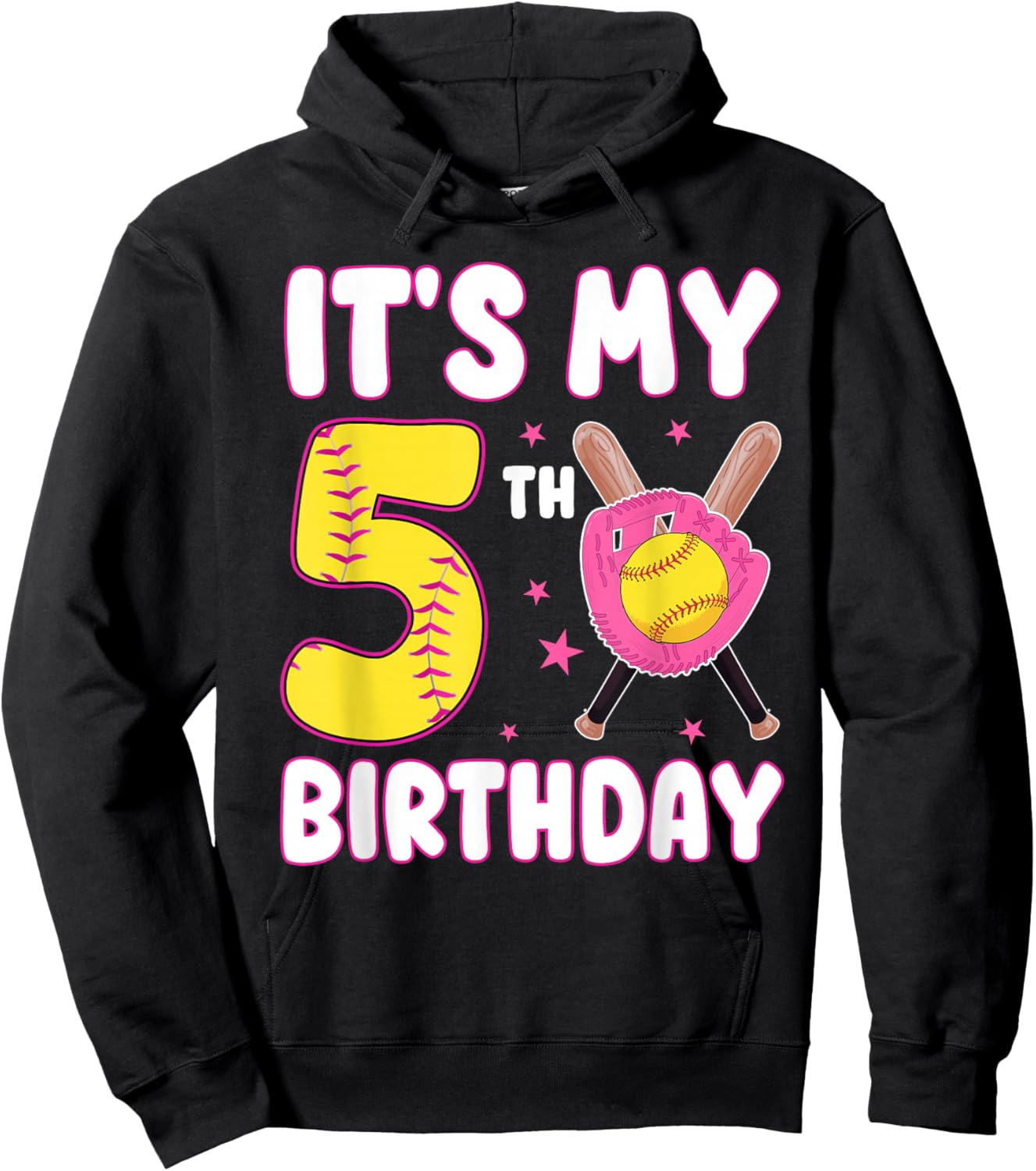 It's My 5th Birthday 5 Year Old Birthday Girl Softball Hoodie - Hoodie | Black