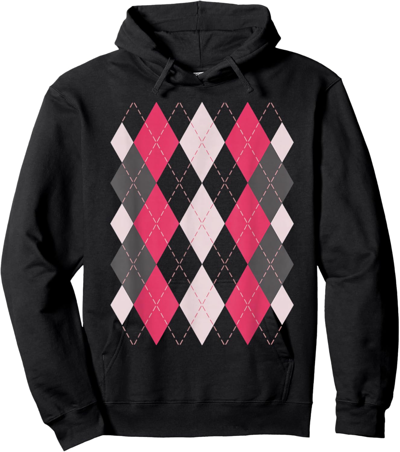 Preppy Plaid Argyle Stylish & Fun Faux Sweater Design Hoodie - Hoodie | Black