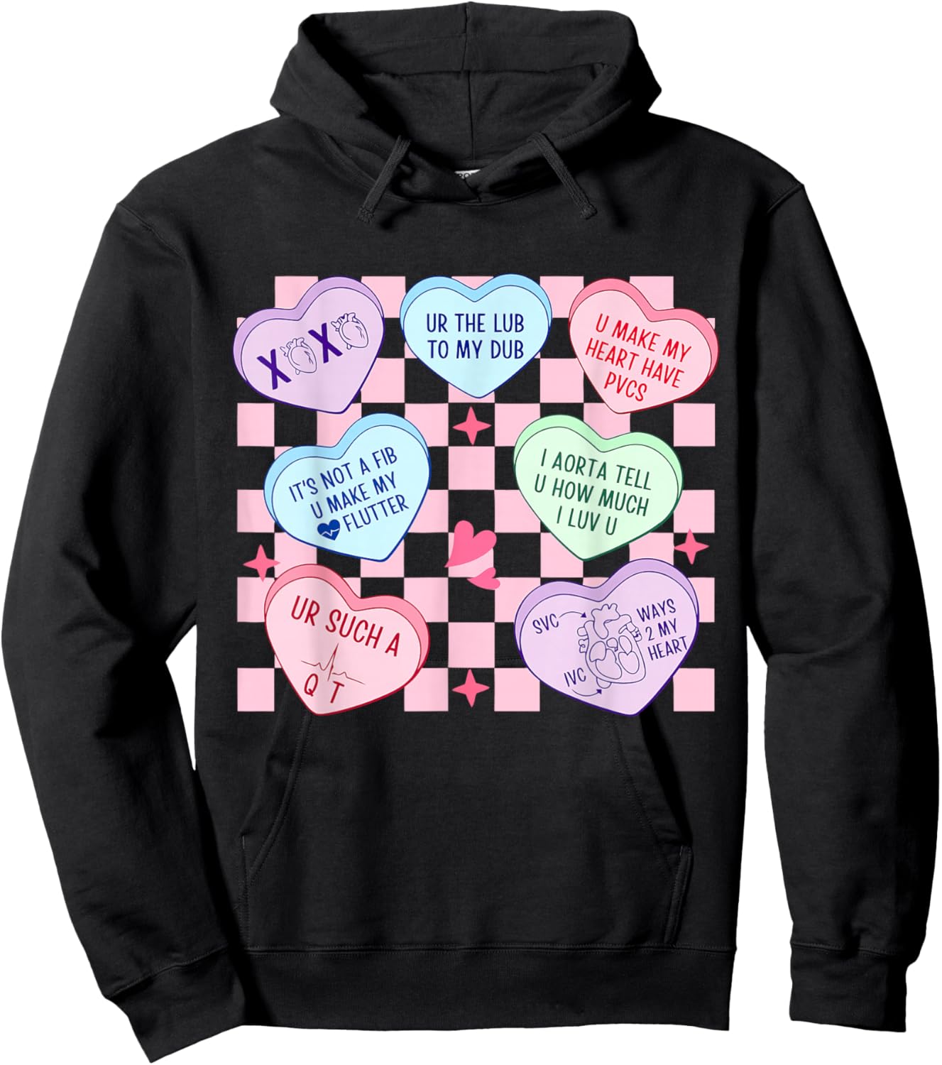 Cardiac Nurse Valentine’s Day Cardiologist Heart CVICU Nurse Hoodie - Hoodie | Black