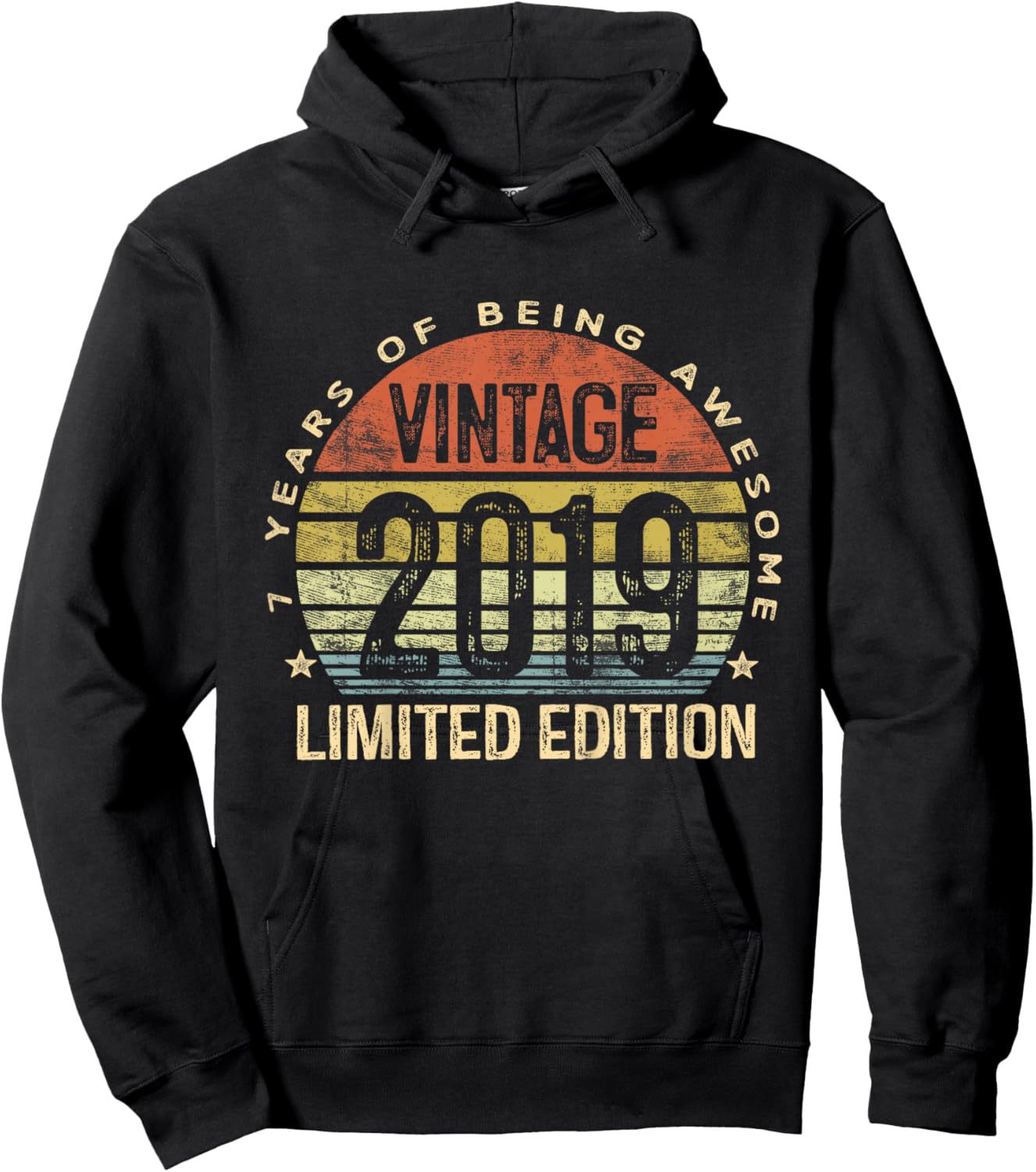 Vintage 2019 Limited Edition 7-Year-Old 7th Birthday Hoodie - Hoodie | Black