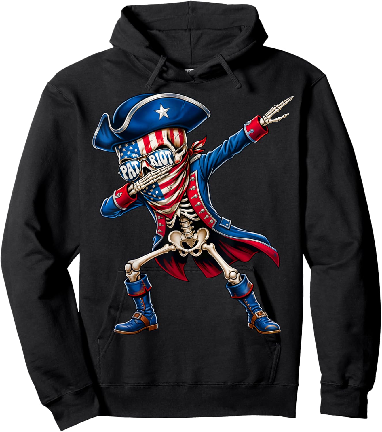 Patriotic Skeleton Dabbing American Flag USA Men Women Kids Hoodie - Hoodie | Black