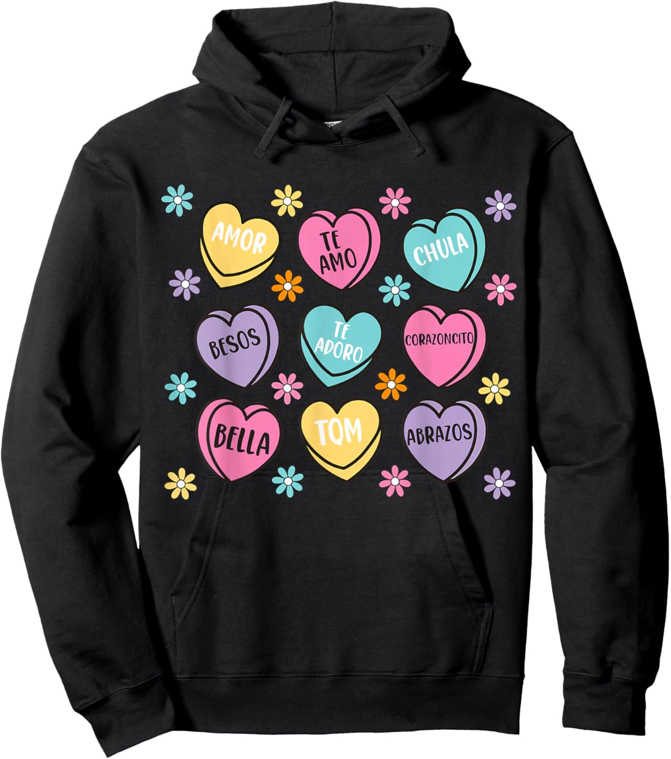 Spanish Valentine Conversation Hearts Feliz San Valentín Hoodie - Hoodie | Black
