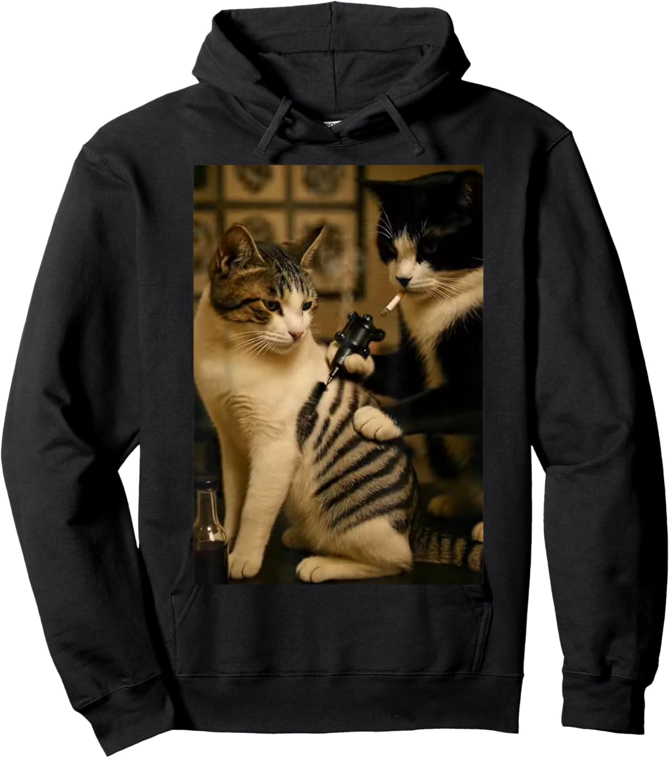 Vintage Cigarette Cat Smoking Tattoo Inked Artist Funny Meme Hoodie - Hoodie | Black