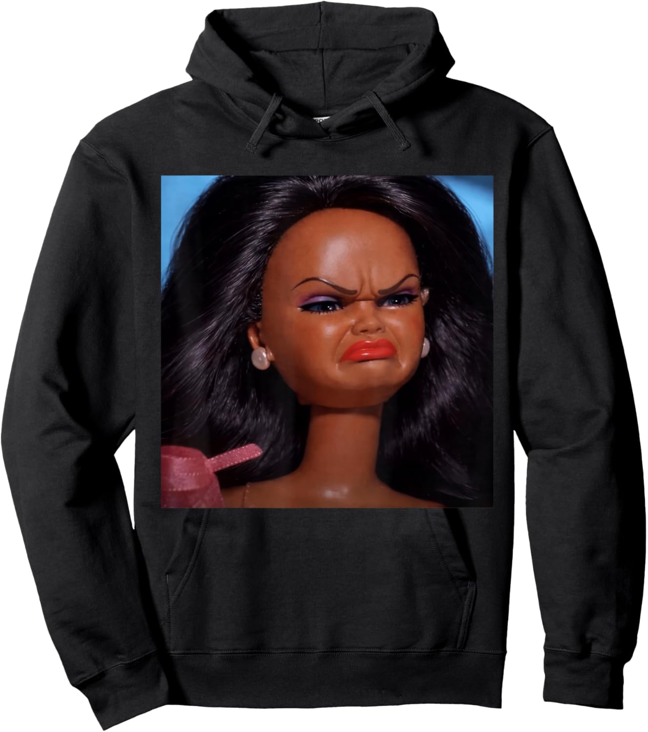 Angry Disgusted Black Doll Face Meme Reaction Meme Funny Hoodie - Hoodie | Black