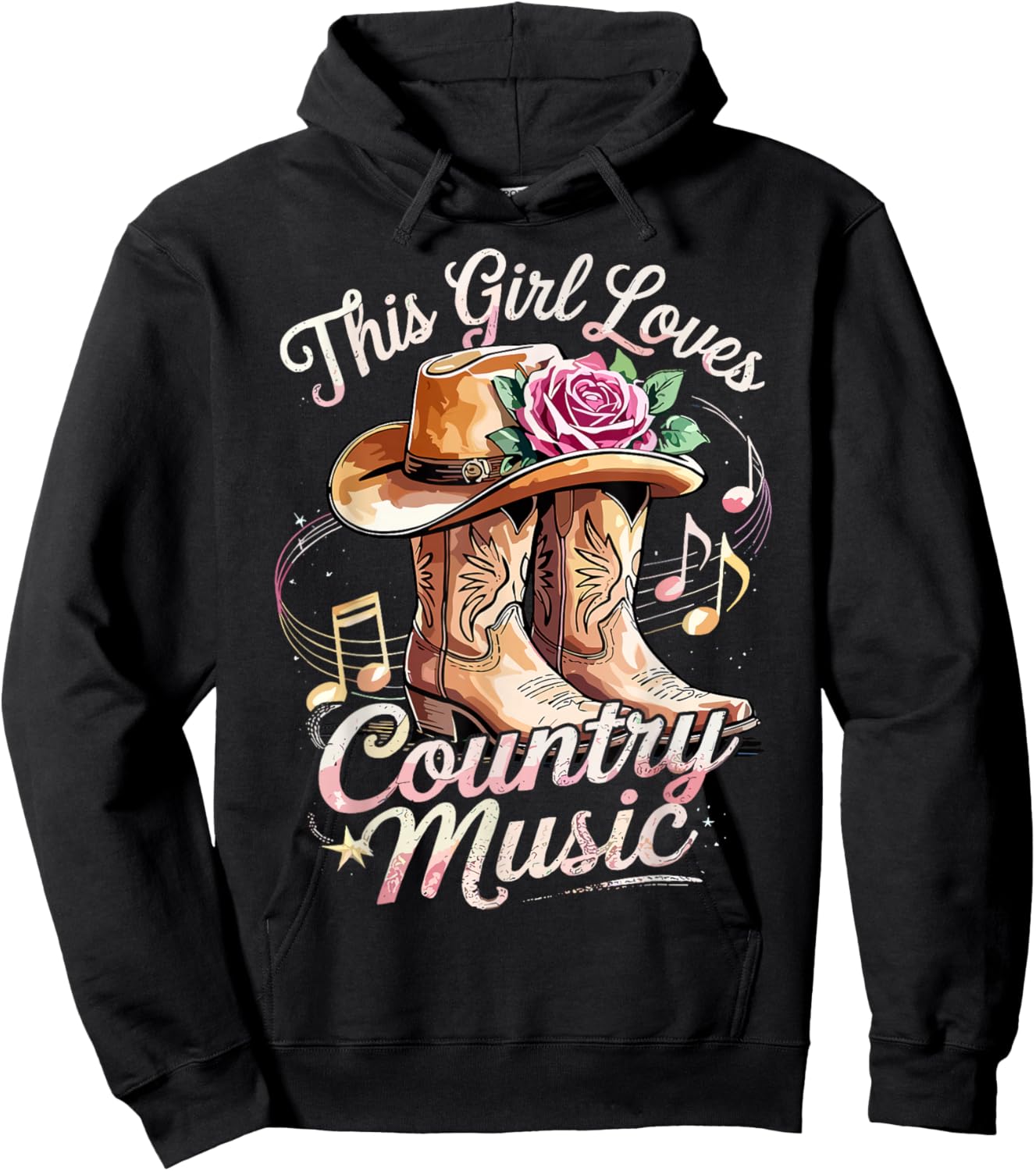 This Girl Loves Country Music Western Cowgirl Hoodie - Hoodie | Black