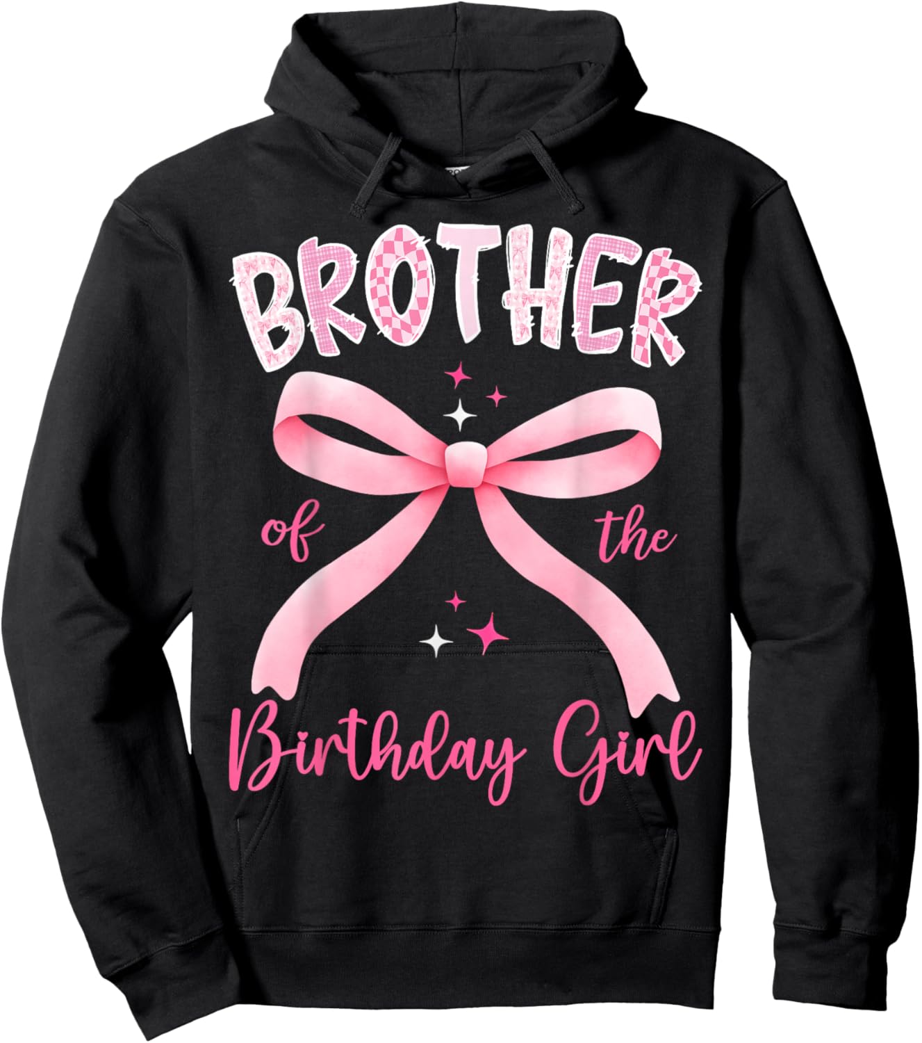 Brother of The Birthday Girl Pink Coquette Bow Family Hoodie - Hoodie | Black