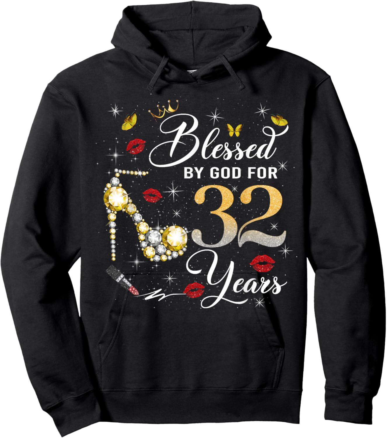Blessed by God for 32 Years Old Women 32nd Birthday Queen Hoodie - Hoodie | Black