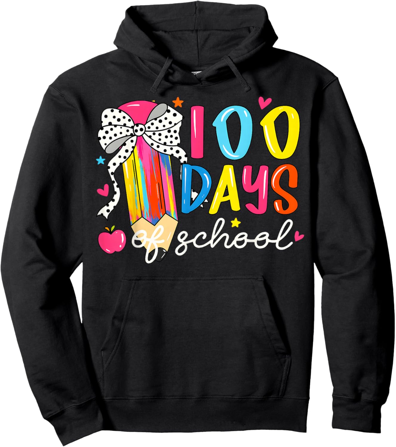 100 Days of School Coquette Pencil Bow Girl Women Teacher Hoodie - Hoodie | Black