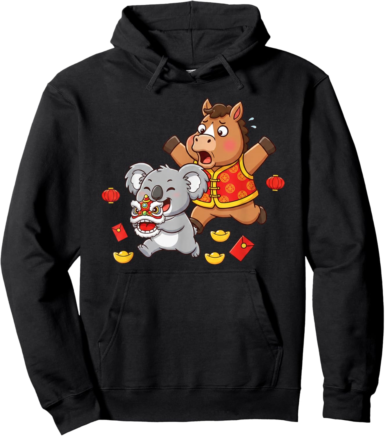 Chinese Horse Koala Funny Kids Happy New Year Hoodie - Hoodie | Black