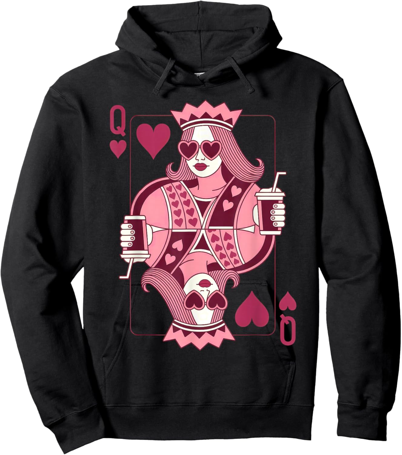 Queen of Hearts Playing Card Trendy Sunglasses Coffee Hoodie - Hoodie | Black