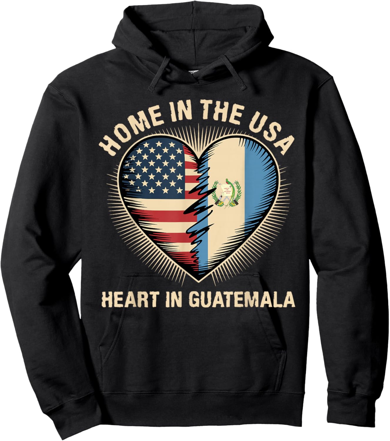 Home in The USA Heart in Guatemala American Guatemalan Hoodie - Hoodie | Black