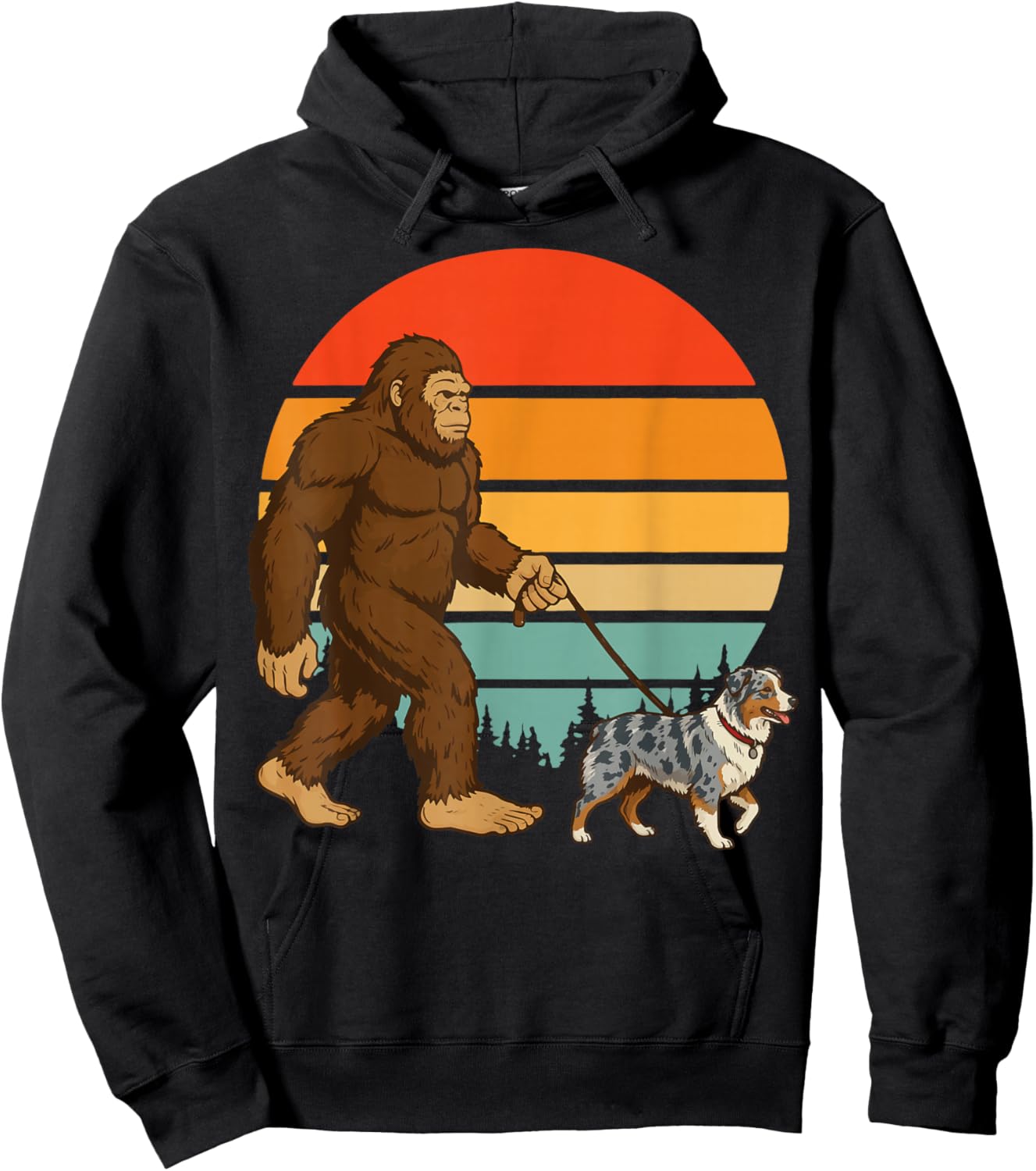 Bigfoot Australian Shepherd Retro Aussie Vintage Hoodie - Hoodie | Black