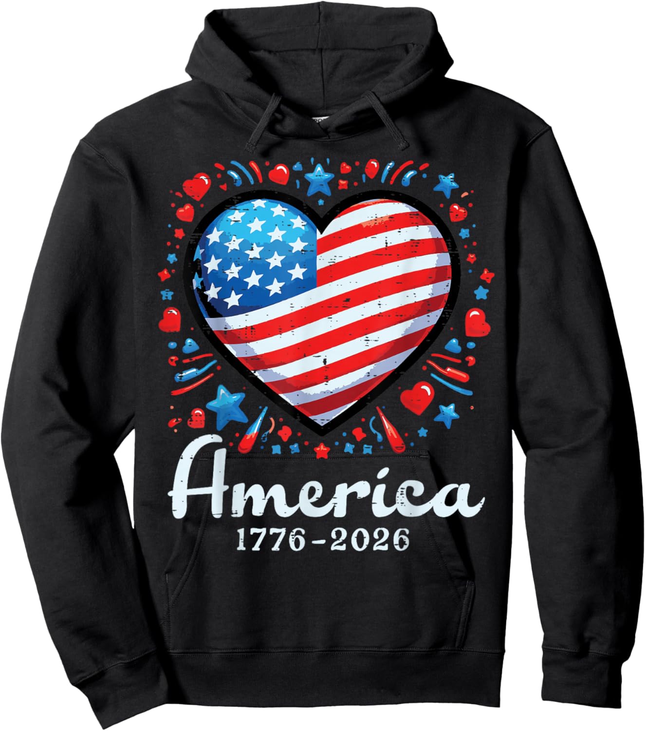 America US Flag Heart 1776 2026 250th Anniversary Women Kids Hoodie - Hoodie | Black