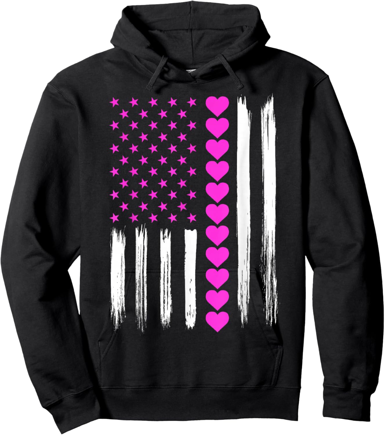 Valentines Day Pink Hearts US American Flag Patriotic Lover Hoodie - Hoodie | Black