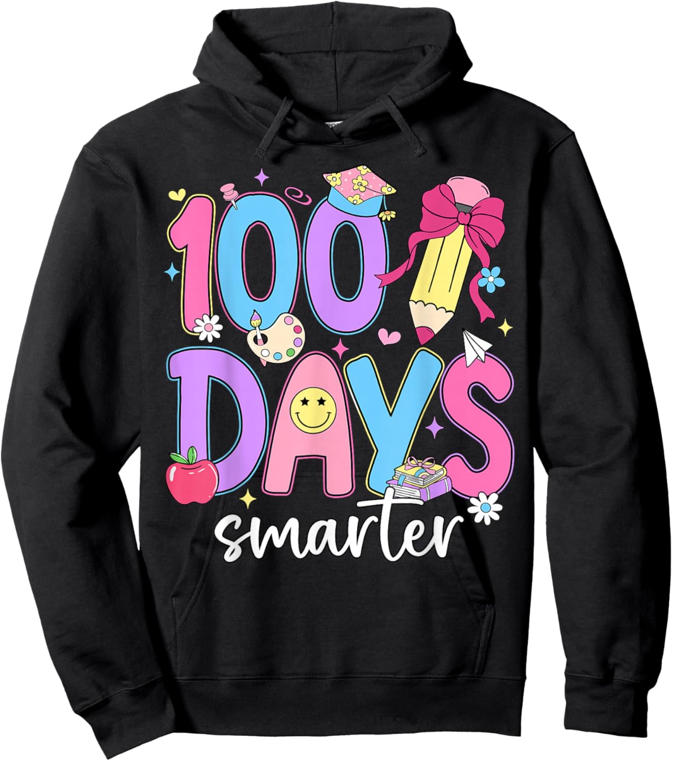 Preppy 100 Days of Smarter Boys Girls Kid 100 Days of School Hoodie - Hoodie | Black