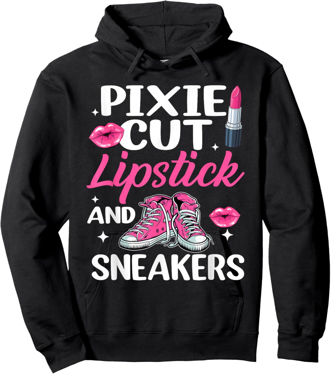Pixie Cut Lipstick and Sneakers Short Hair Style Fashion Hoodie - Hoodie | Black
