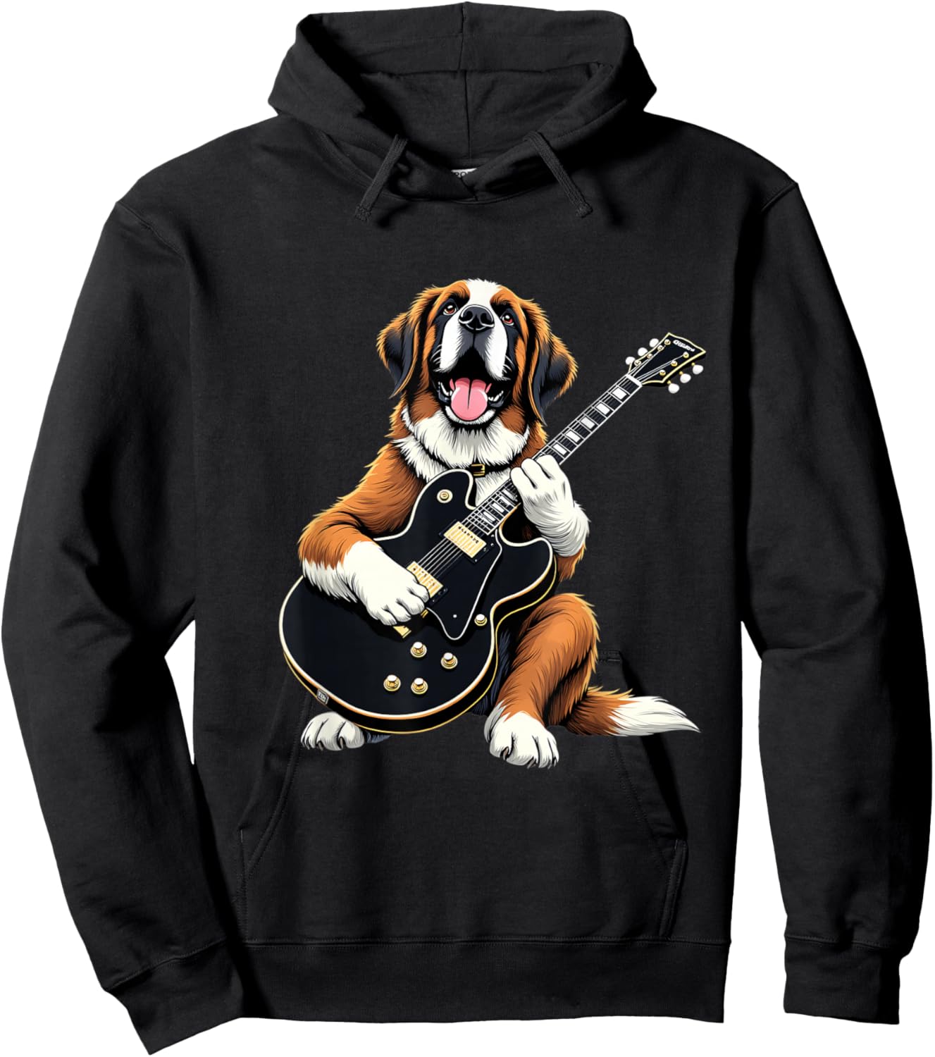 St Bernard Dog Playing Electric Guitar St Bernard Lover Hoodie - Hoodie | Black