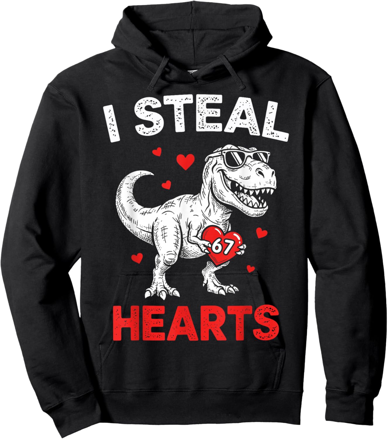I Steal Hearts 67 Valentine’s Day Six Seven Meme T-Rex Boys Hoodie - Hoodie | Black