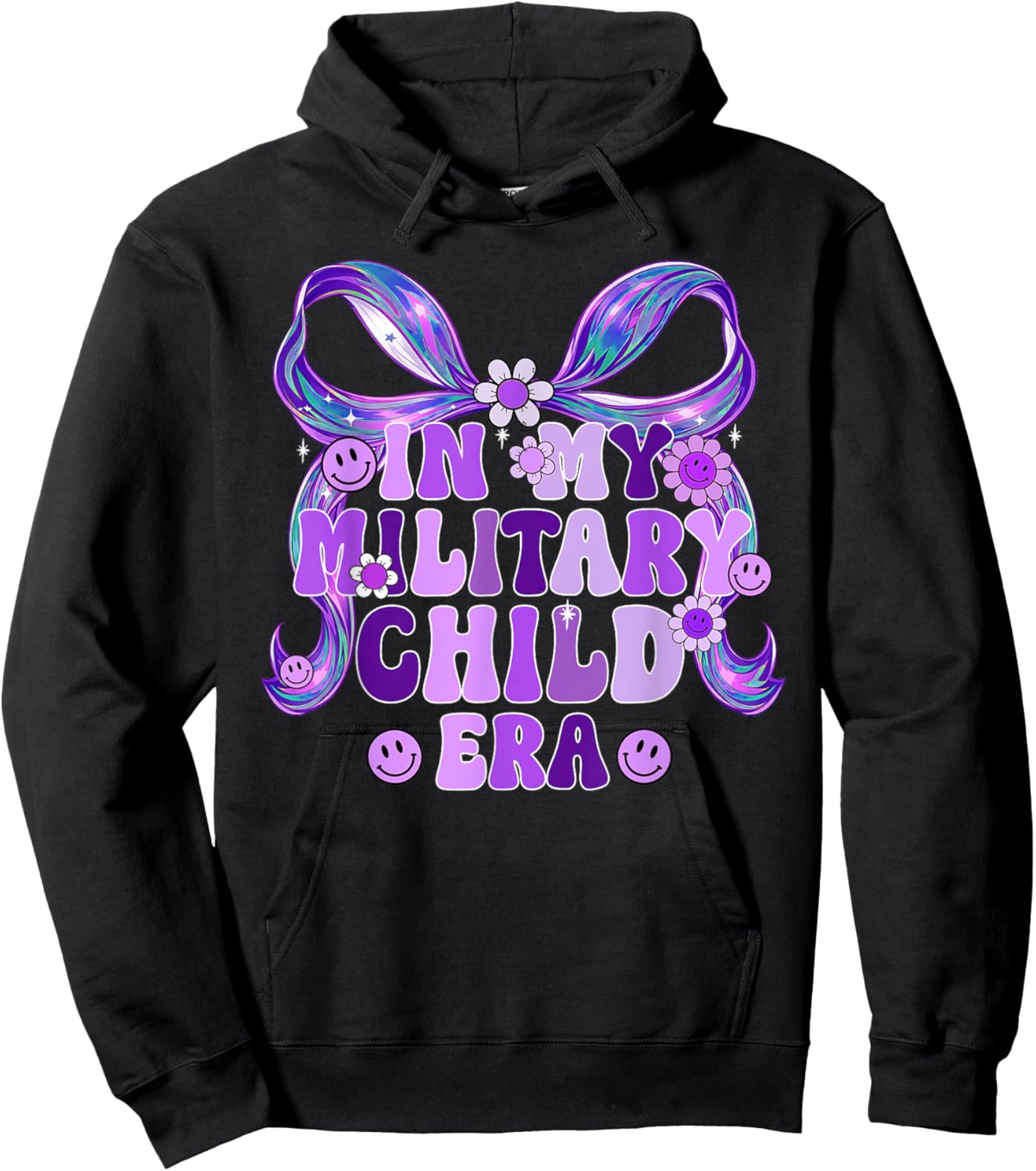 in My Military Child Era Coquette Bow Purple Up for Military Hoodie - Hoodie | Black