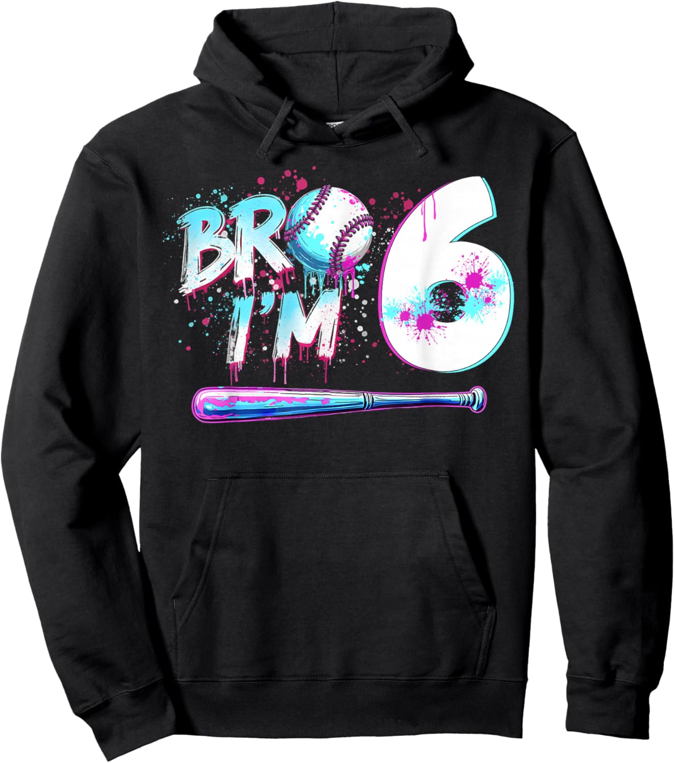 6th Birthday Boy Bro I'm 6 Year Old Baseball Ice Cream Drip Hoodie - Hoodie | Black