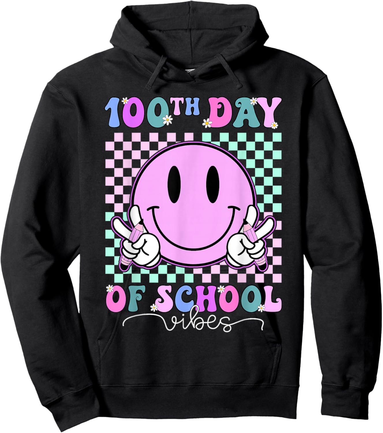 Funny 100 Days Shirt 100th Day of School Vibes Kid Boys Girl Hoodie - Hoodie | Black
