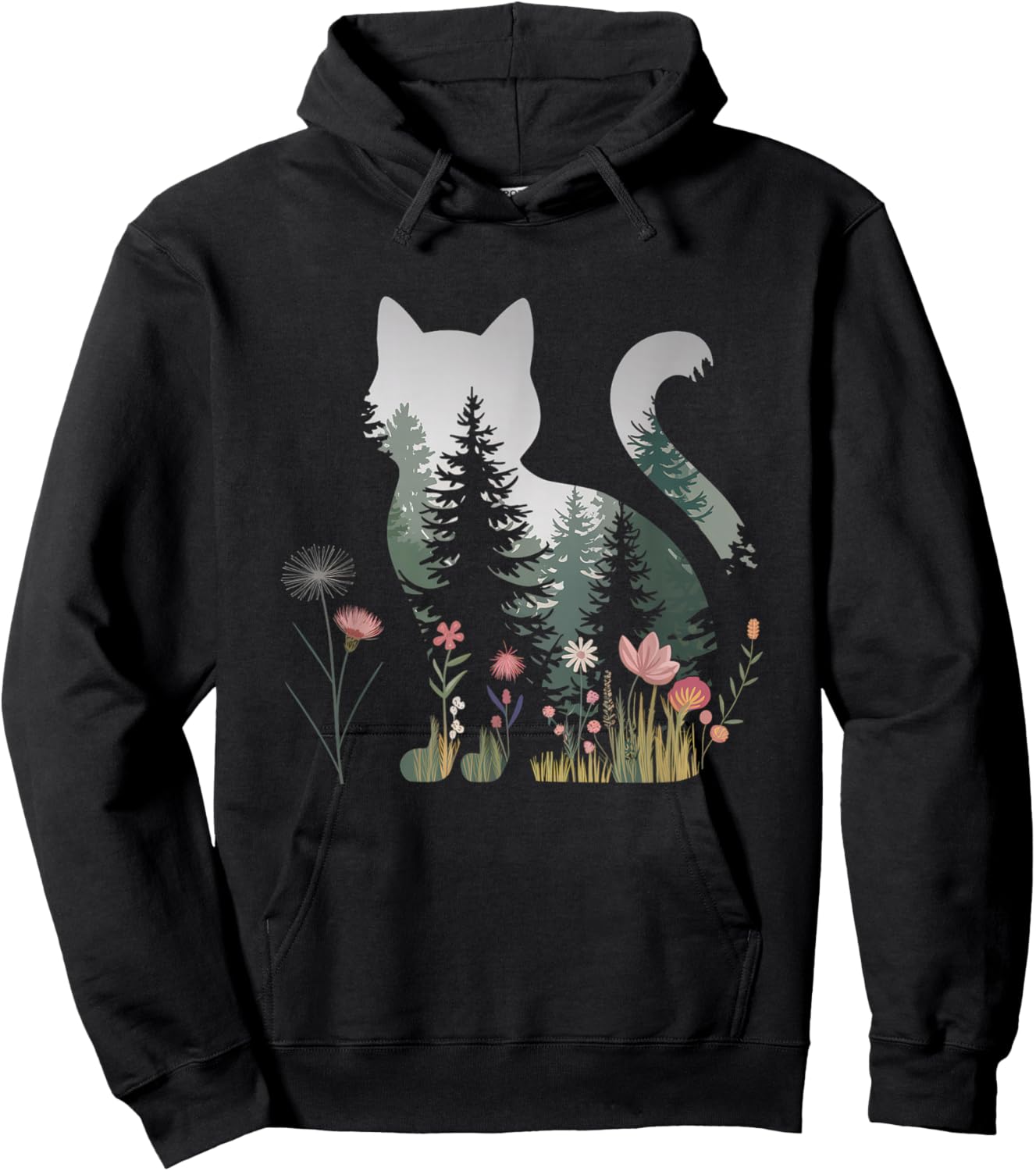 Boho cat Plants Women Girl Men Flowers Kitty Cats Hoodie - Hoodie | Black