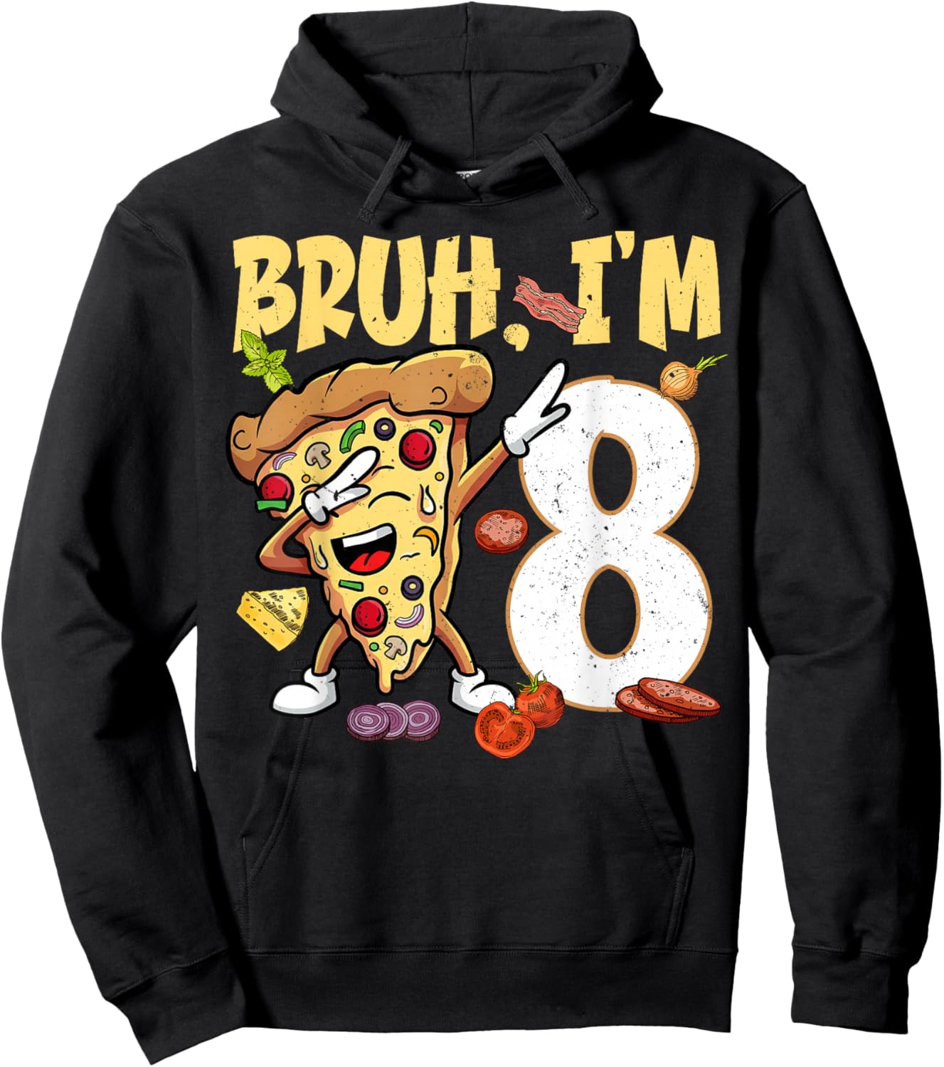 Bruh I'm 8 Years Old 8th Birthday Dabbing Pizza Boy Girl Hoodie - Hoodie | Black