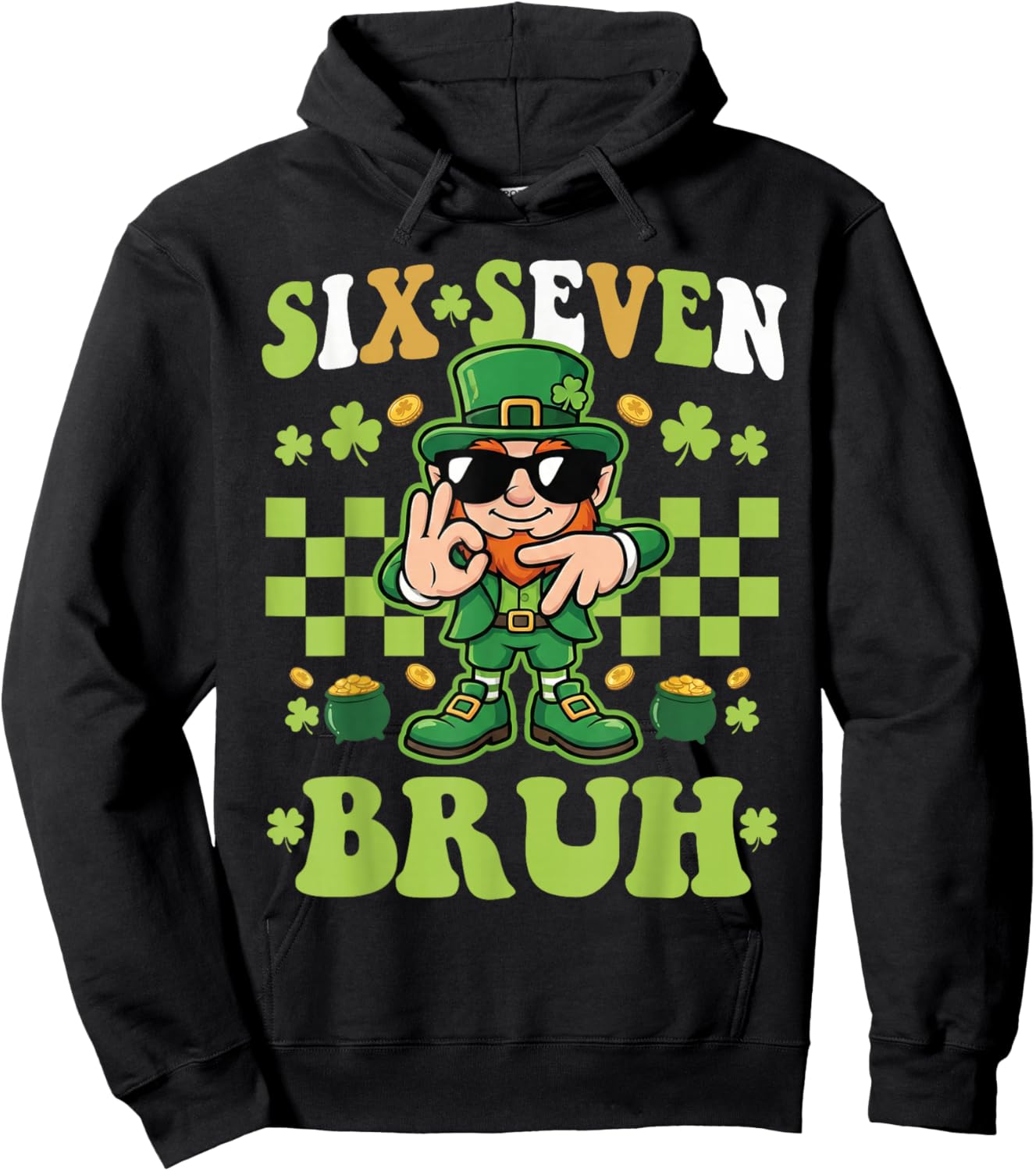 67 St Patricks Day Boys Kids Teens Leprechaun Six Seven Bruh Hoodie - Hoodie | Black