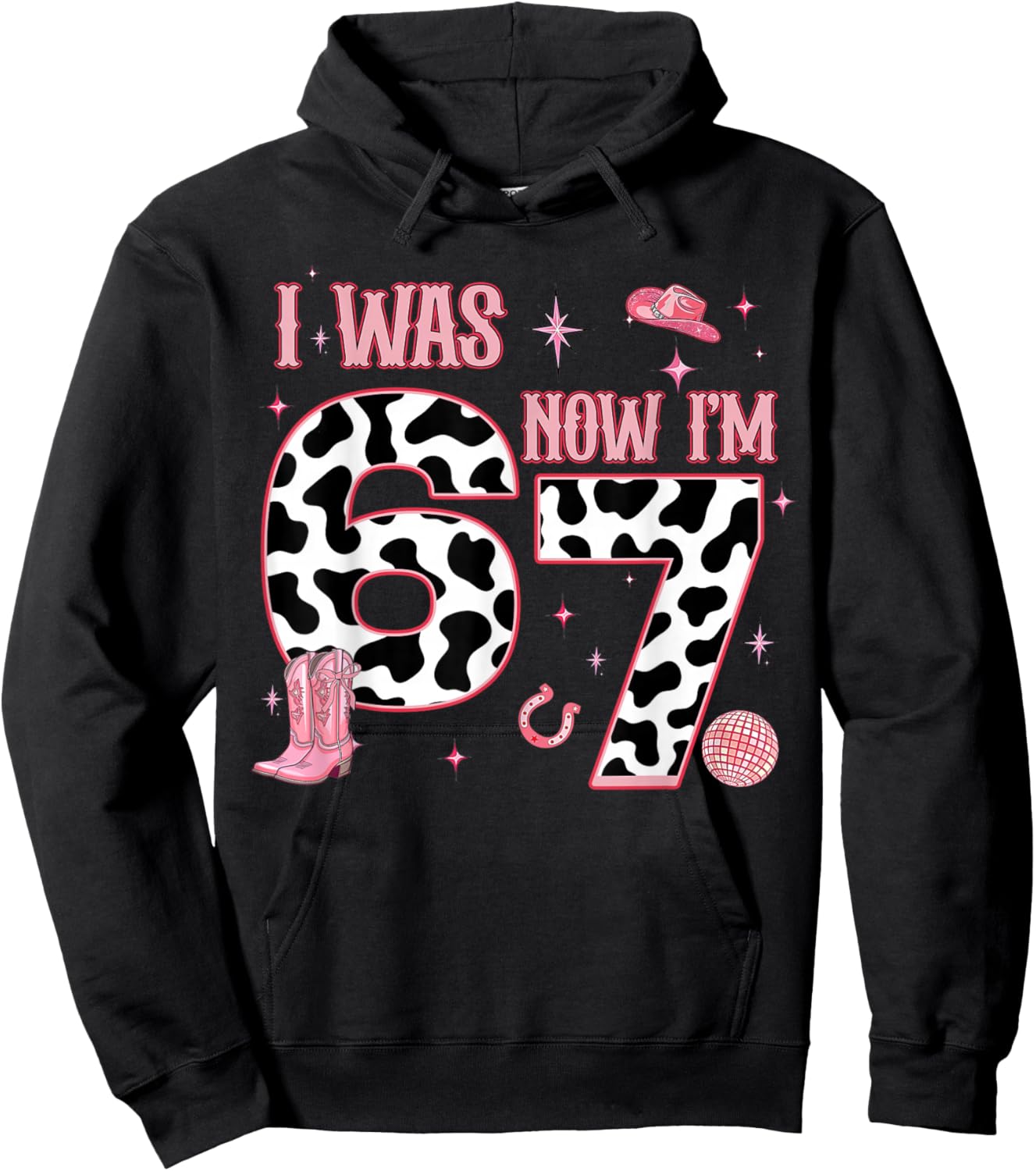 Western Cowgirl 7th Birthday Girl I was 6 Now I'm 7 Year Old Hoodie - Hoodie | Black