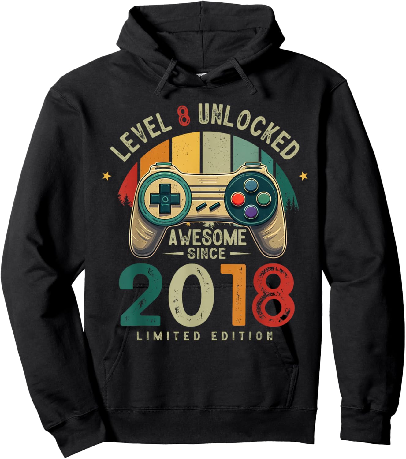 Level 8 Unlocked Awesome Since 2018 8th Birthday Gaming Hoodie - Hoodie | Black