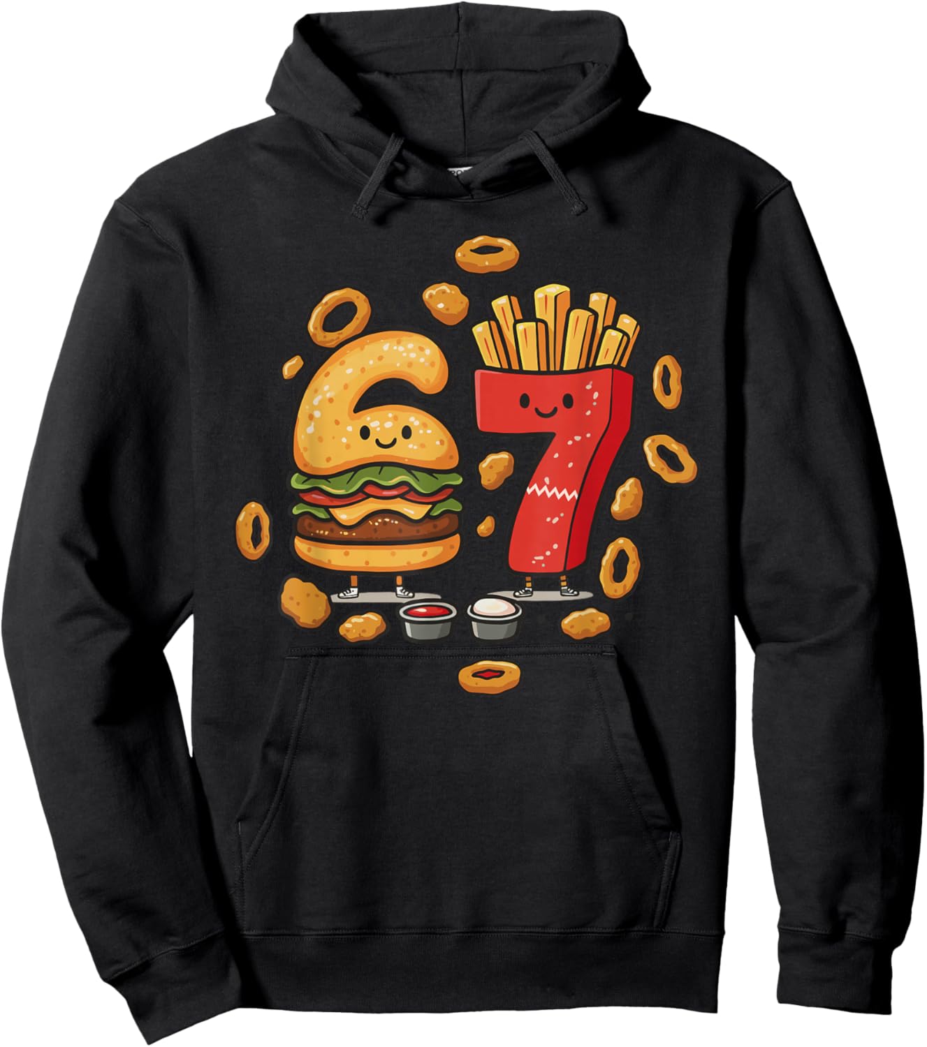 Funny Fast Food 67 Burger Fries Chicken Nugget Six Seven Hoodie - Hoodie | Black