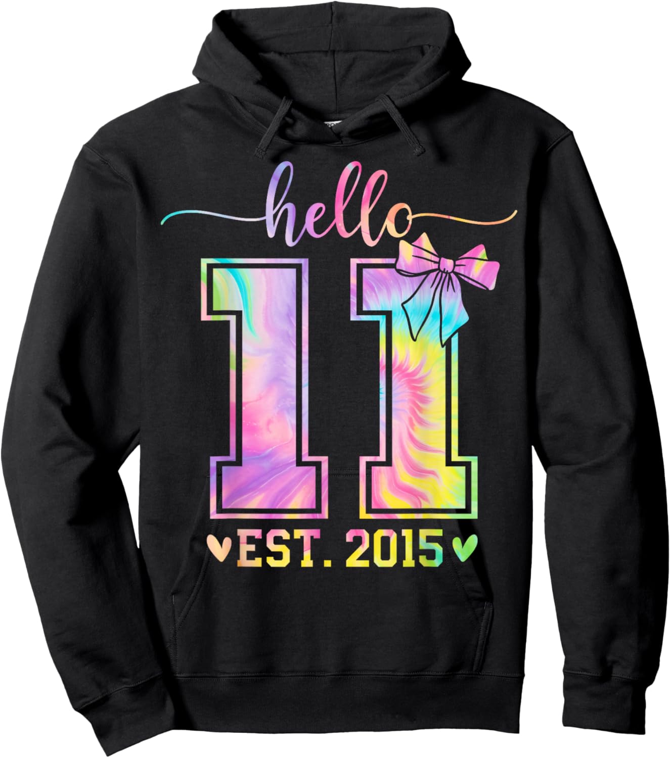 Hello Eleven EST 2015 11th Birthday Coquette 11 Year Girl Hoodie - Hoodie | Black