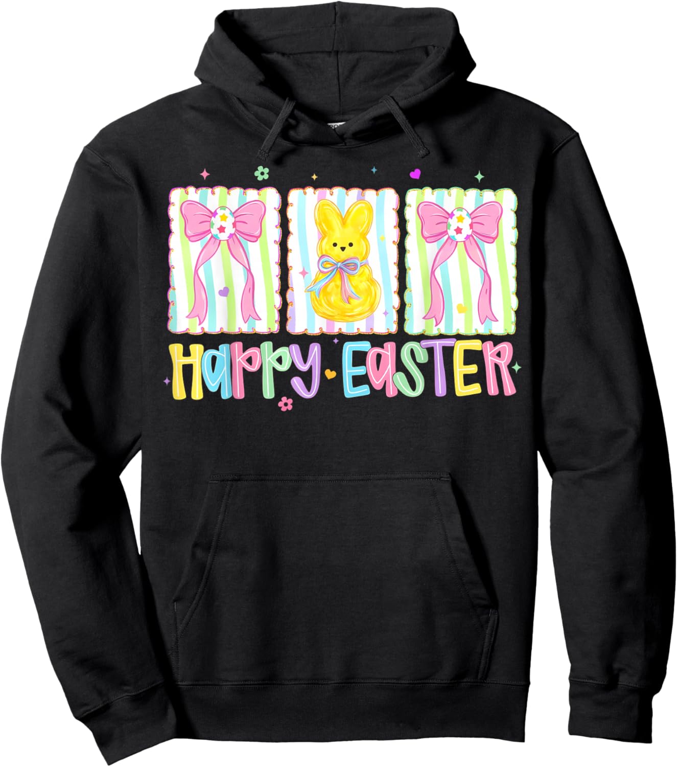 Preppy Happy Easter Coquette Bow Bunny Rabbit Girls Kids Hoodie - Hoodie | Black