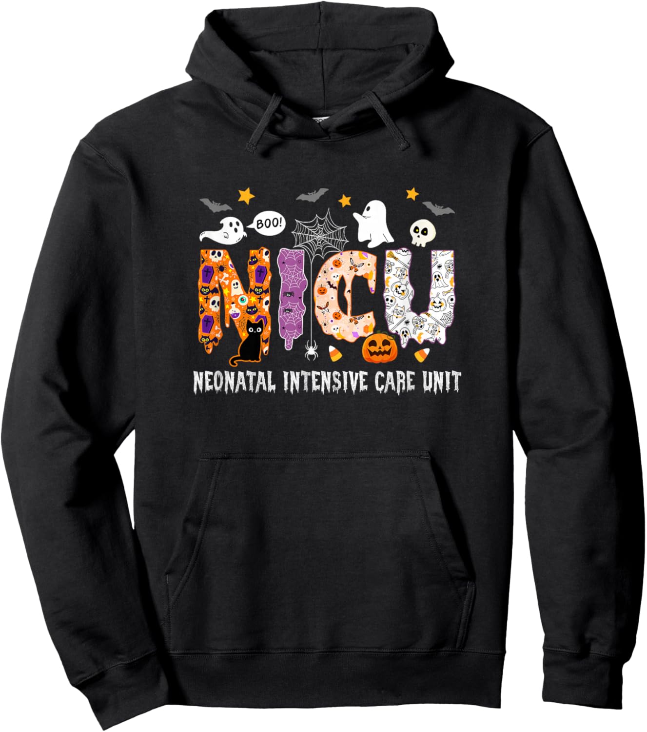 Nicu Nurse Halloween Spooky Ghose Neonatal Intensive Care Hoodie - Hoodie | Black
