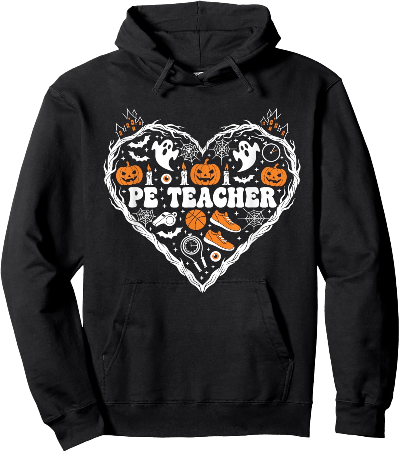 PE Teacher Heart Pumpkin Ghost Halloween Kids Hoodie - Hoodie | Black
