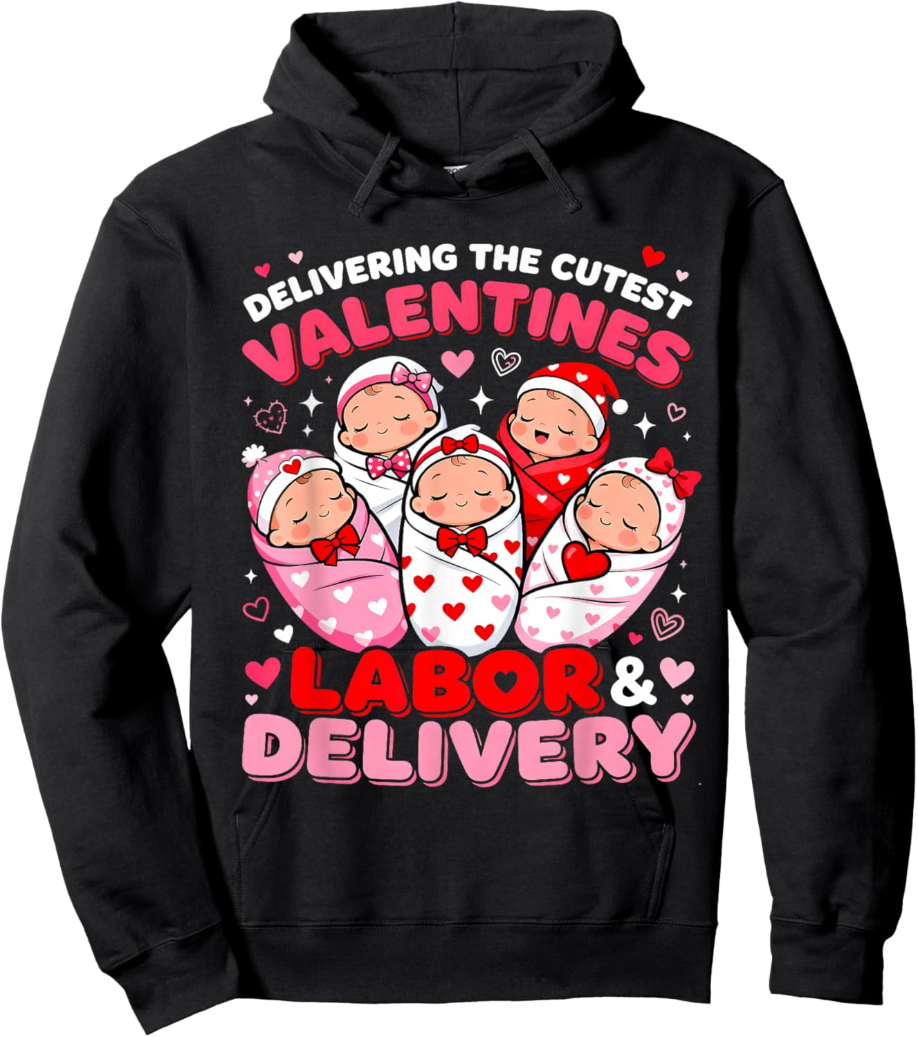 Labor and Delivery Valentine Cute Baby Nurse Design Hoodie - Hoodie | Black