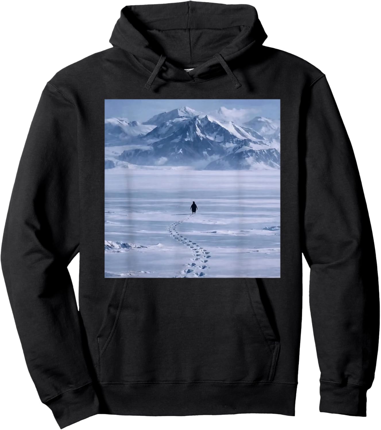 Lone Penguin Walking Toward Mountain Meme Hoodie - Hoodie | Black
