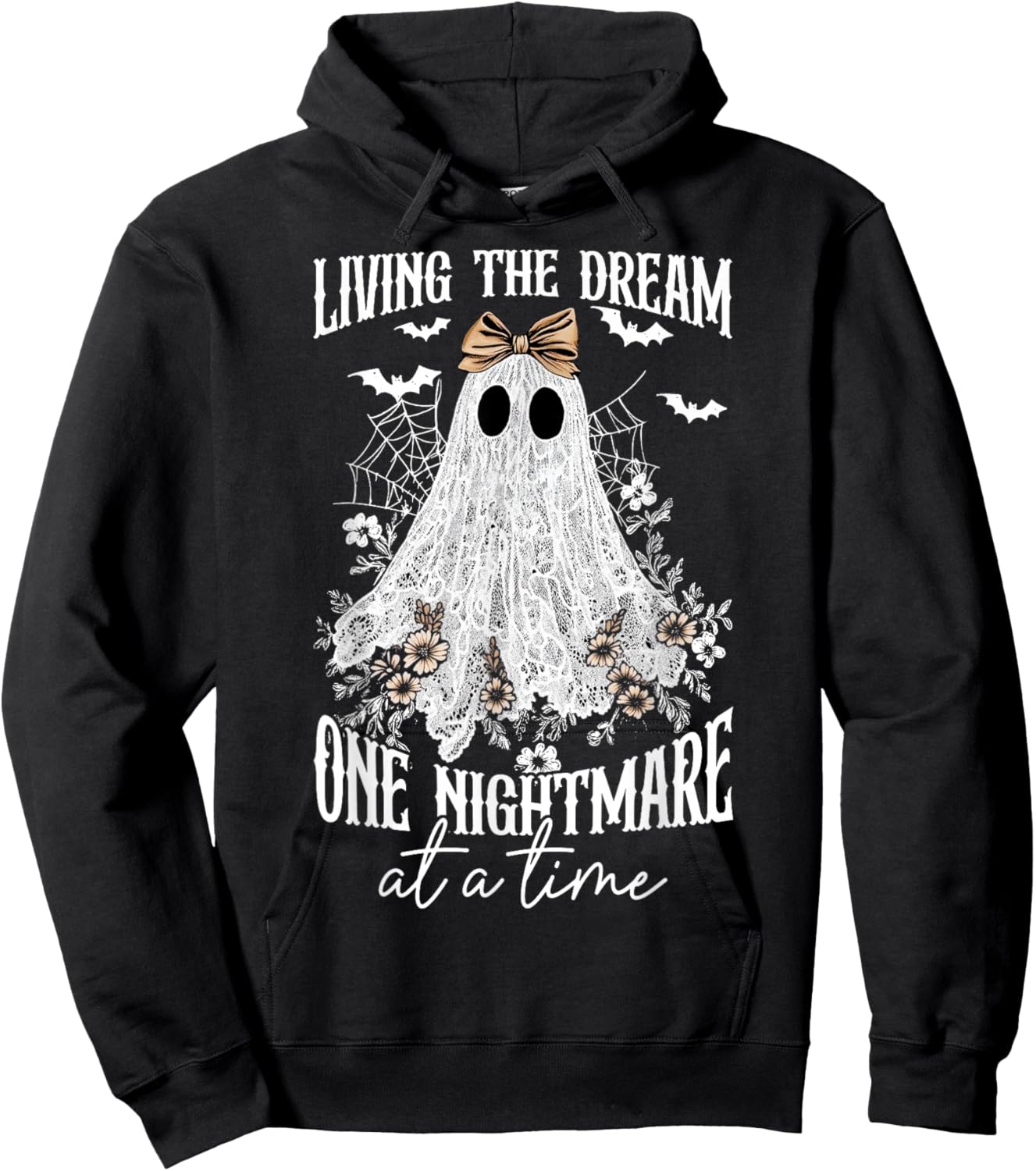 Living The Dream One Nightmare at A Time Lace Ghost Bow Hoodie - Hoodie | Black