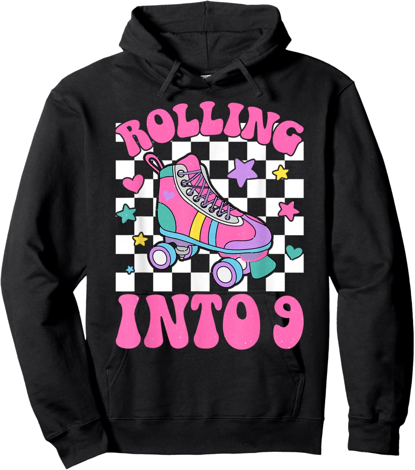 9th Roller Skate Birthday Nine Year Old Roller Skating Girl Hoodie - Hoodie | Black