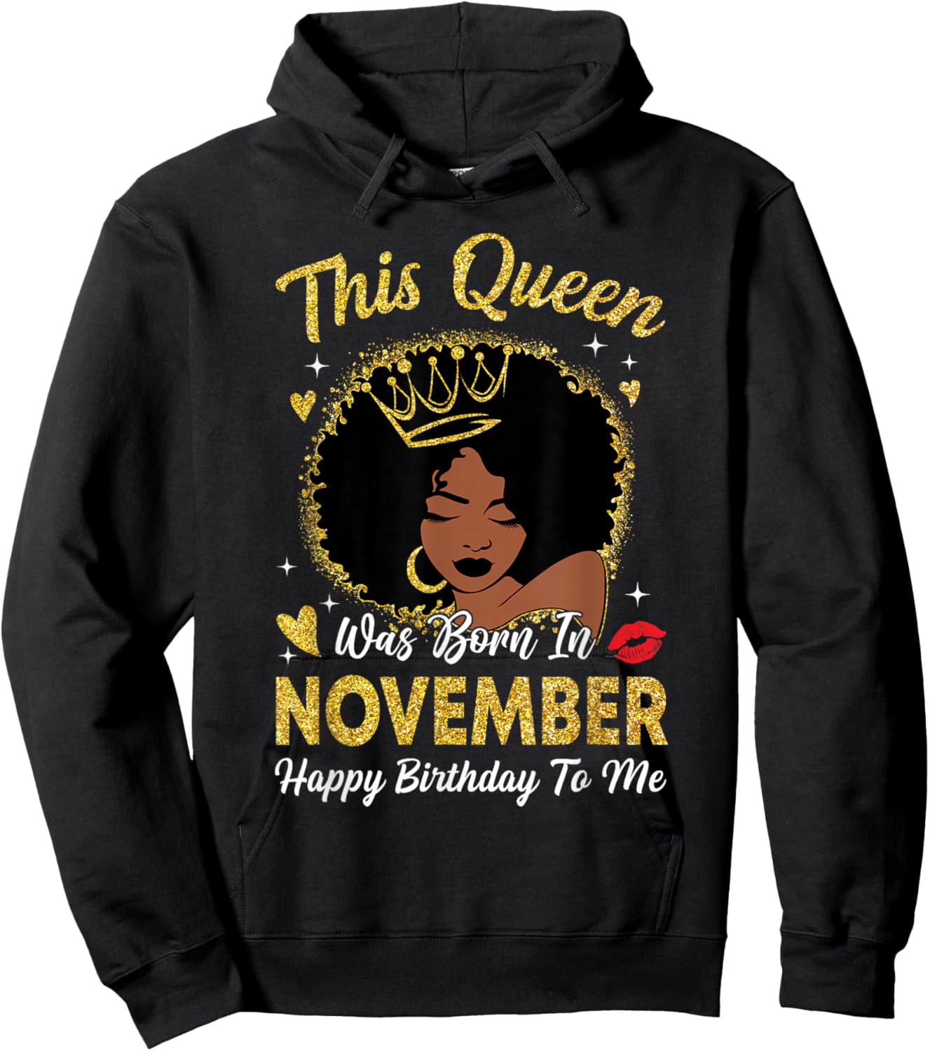 This Queen was Born in November Birthday Afro Woman Girl Hoodie - Hoodie | Black