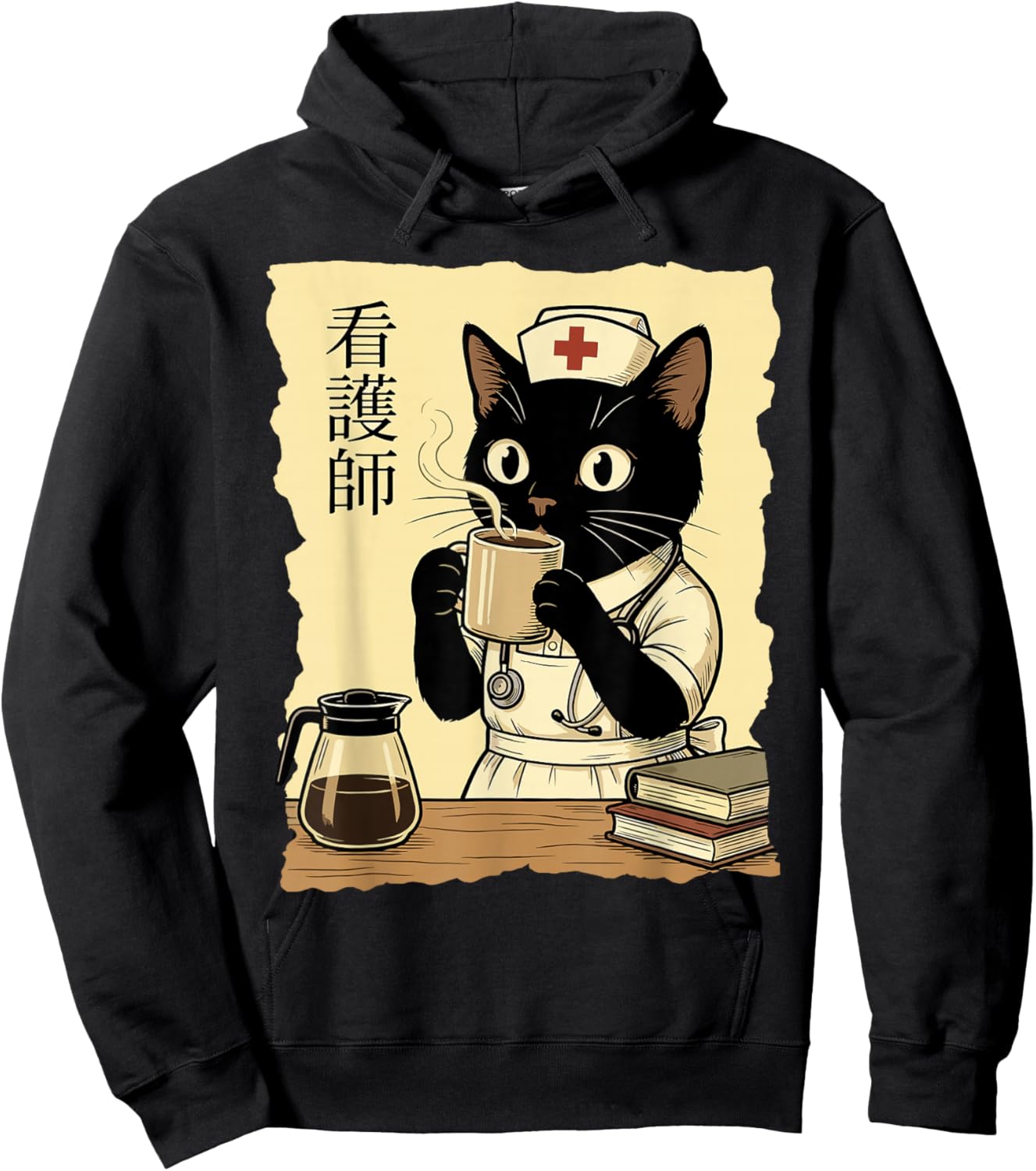 Nurse Japanese Cat Hoodie - Hoodie | Black