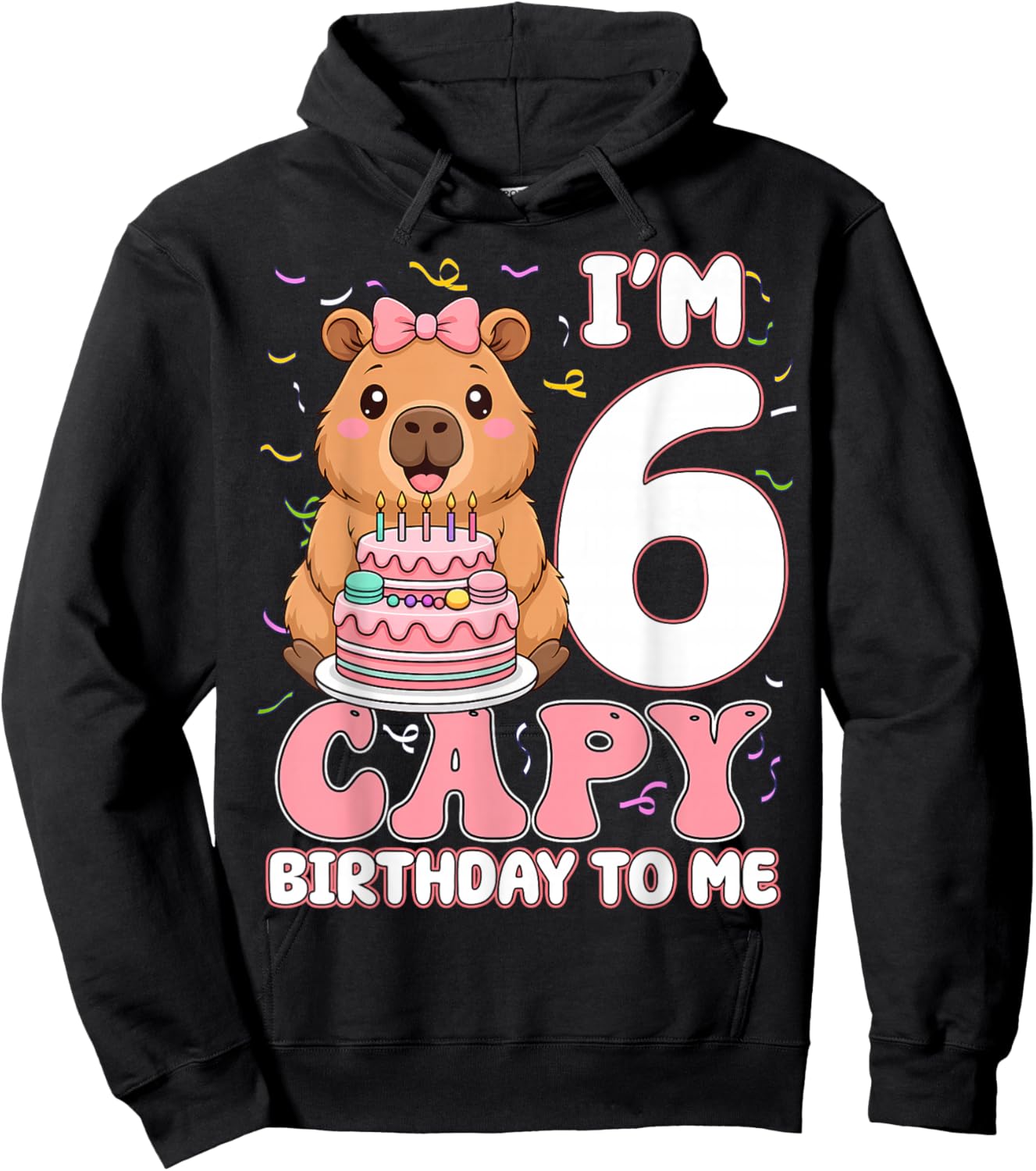 6 Years Old Capy Birthday to Me 6th Birthday Capybara Girl Hoodie - Hoodie | Black