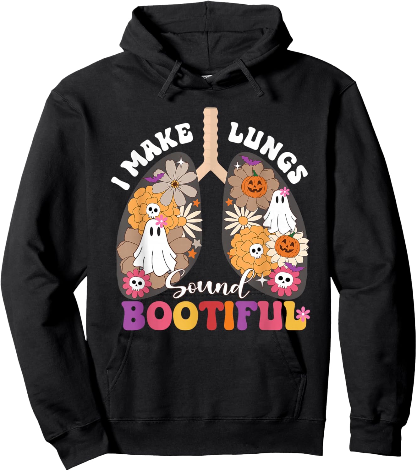 I Make Lungs Sound Bootiful NICU RT Halloween Lungs Ghost Hoodie - Hoodie | Black