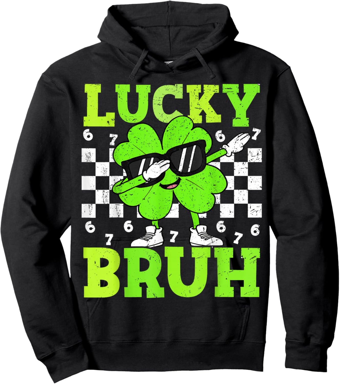 Boys St Patricks Day 67 Lucky Bruh Dabbing Shamrock Clover Hoodie - Hoodie | Black
