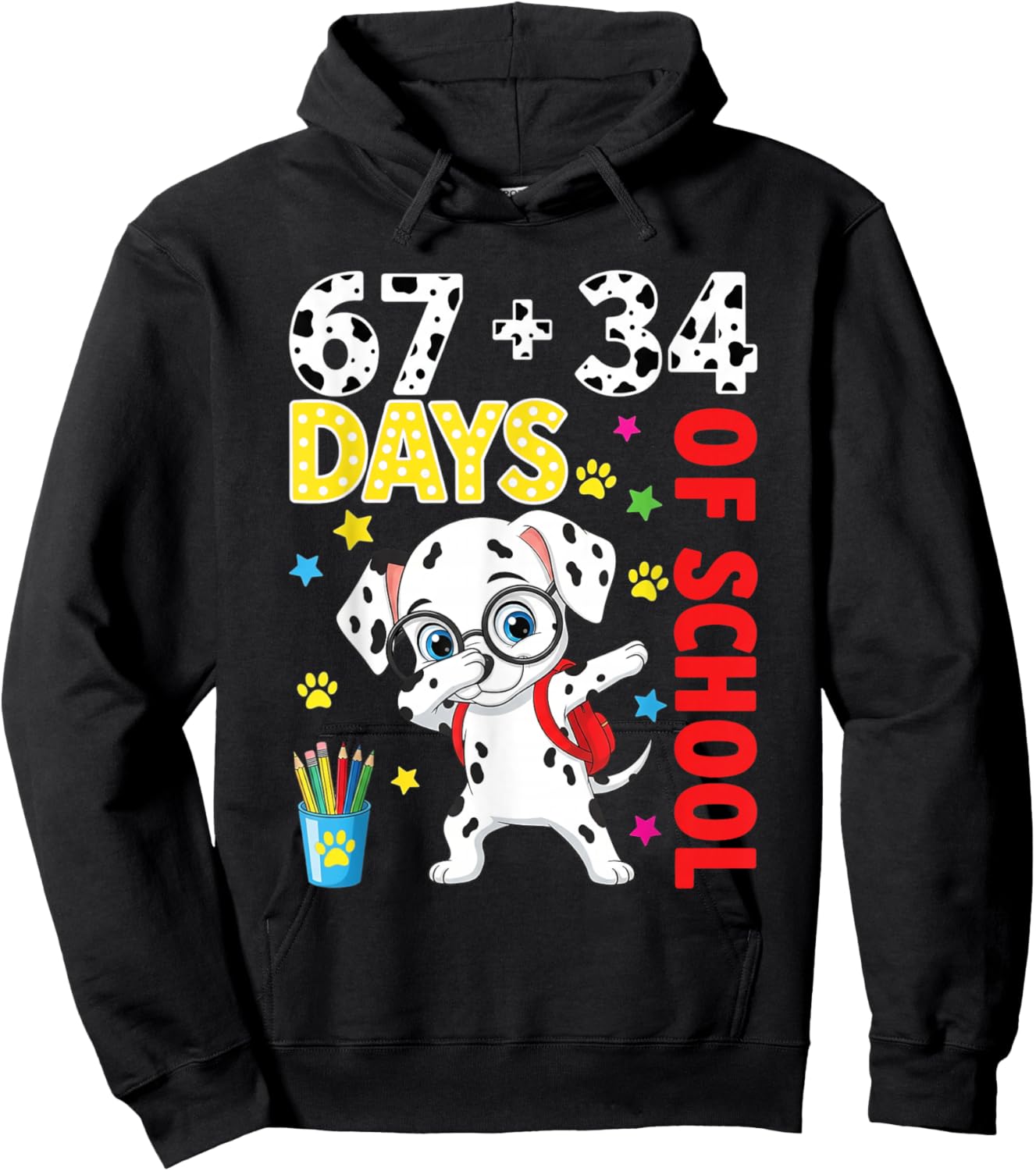 Funny 67 34 Days of School Dalmatian Dog Kids Boys Teacher Hoodie - Hoodie | Black