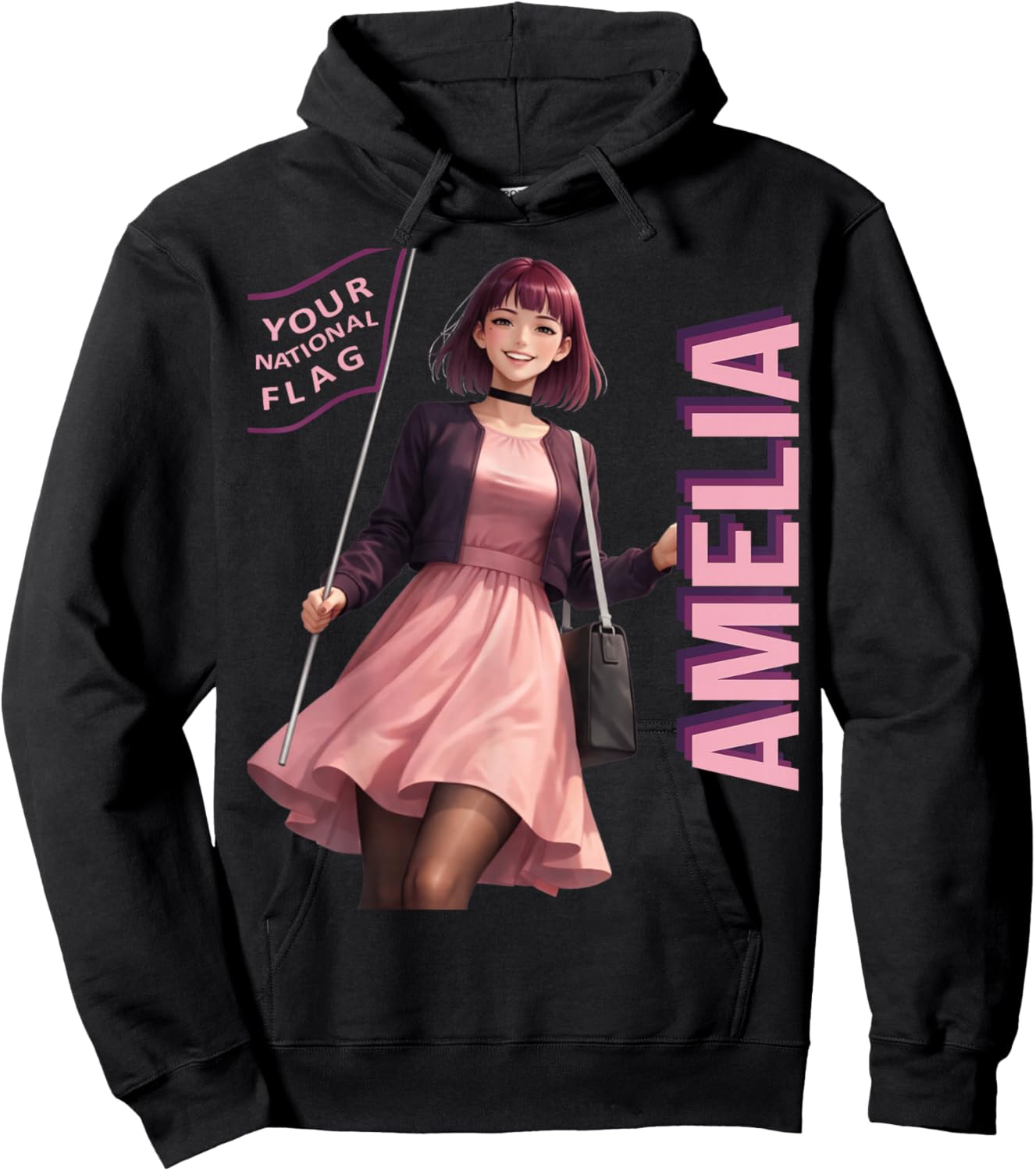 Amelia Kawaii Anime Character Purple Internet Aesthetic Meme Hoodie - Hoodie | Black